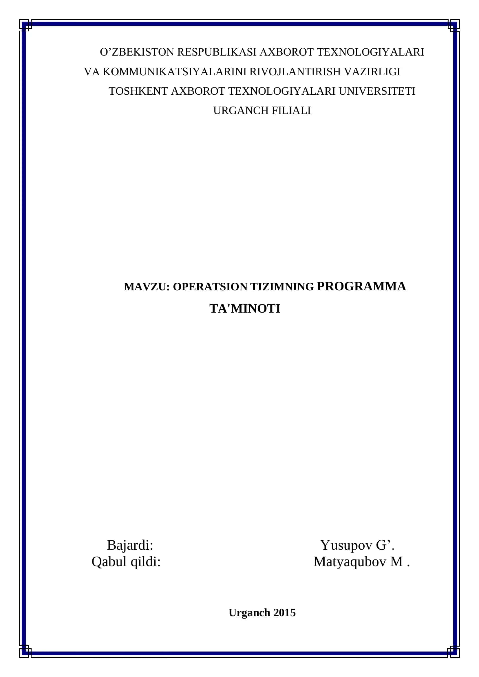 OPERATSION TIZIMNING PROGRAMMA TA'MINOTI