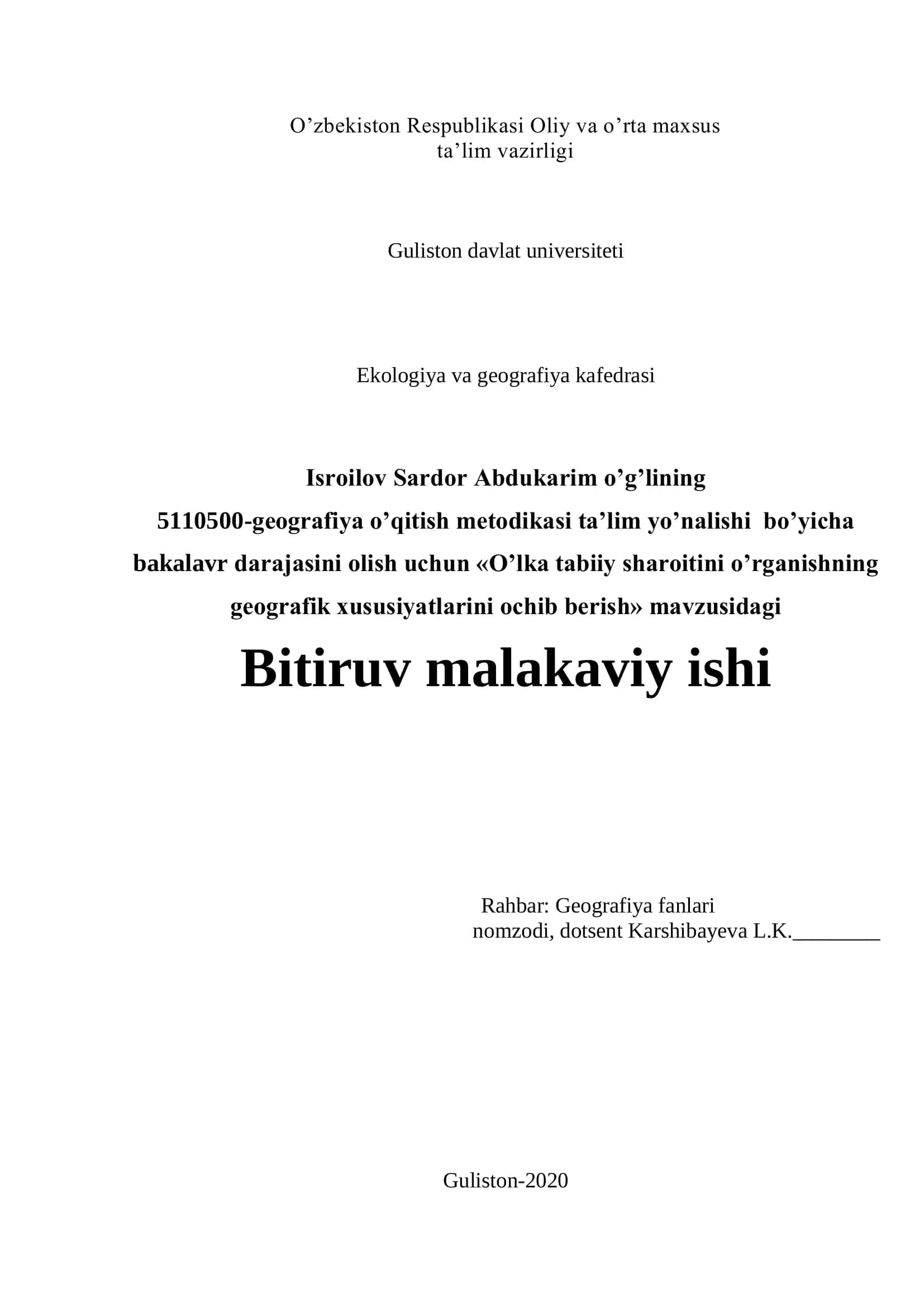 O’lka tabiiy sharoitini o’rganishning geografik xususiyatlarini ochib berish