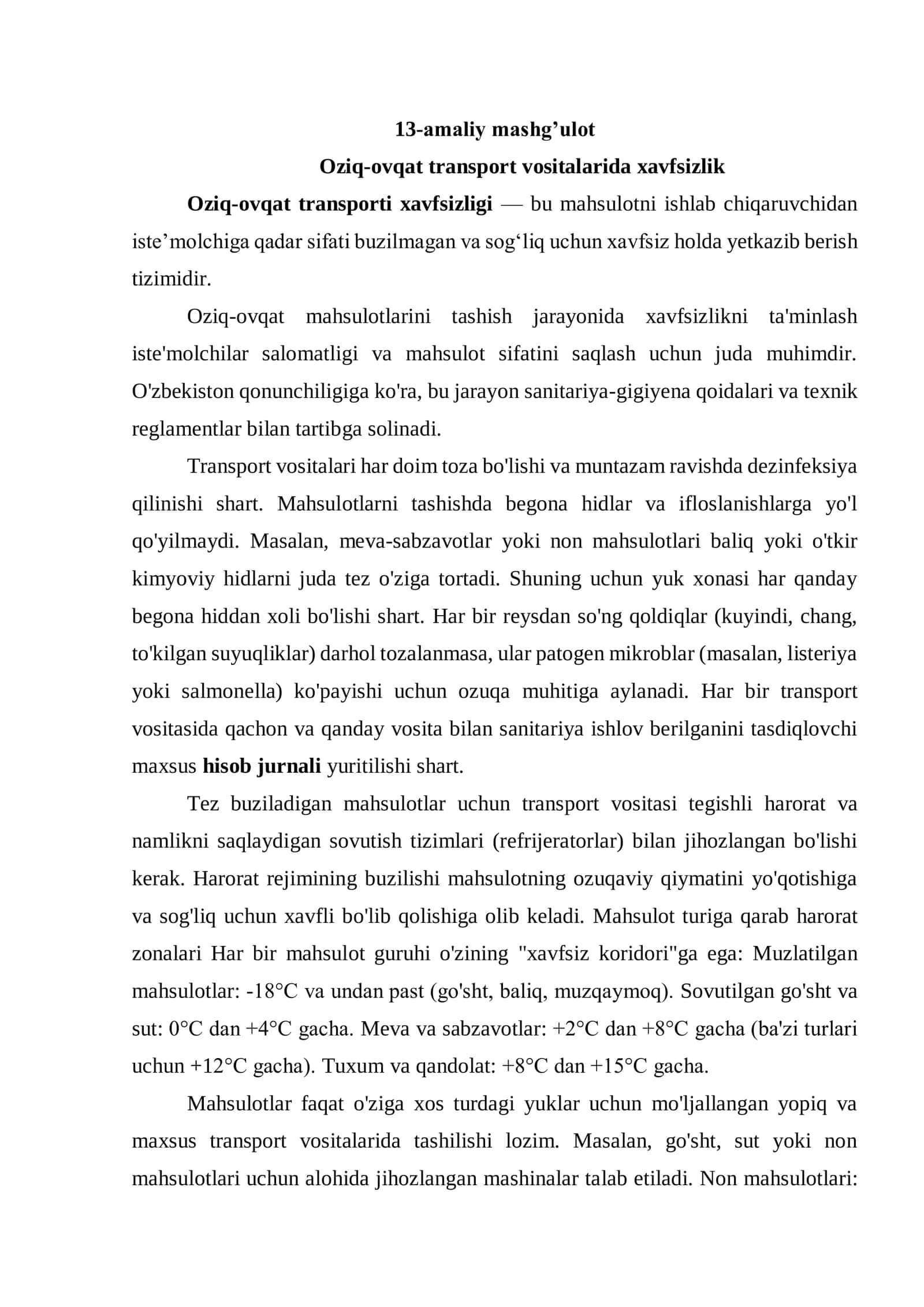 Oziq-ovqat transporti xavfsizligi