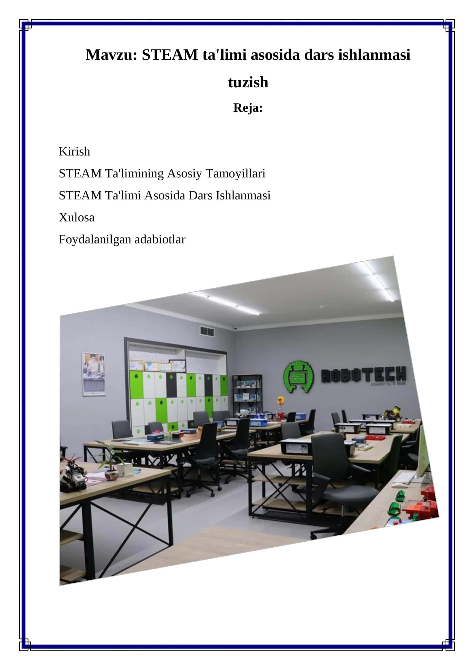 STEAM ta'limi asosida dars ishlanmasi