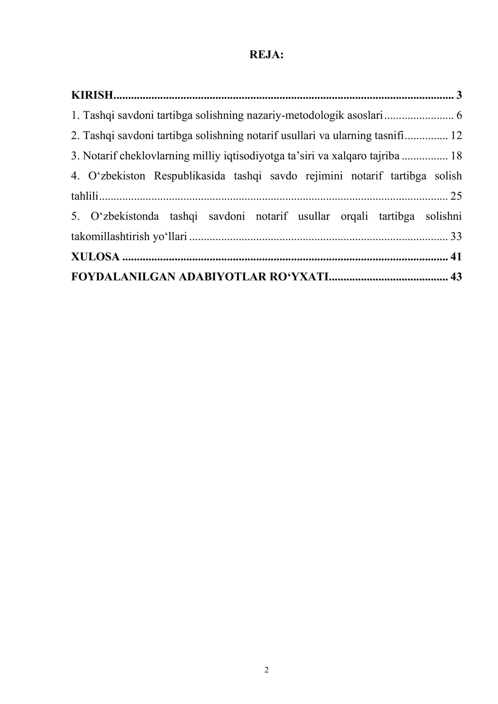 TASHQI SAVDONI TARTIBGA SOLISHNING NOTARIF USULLARI
