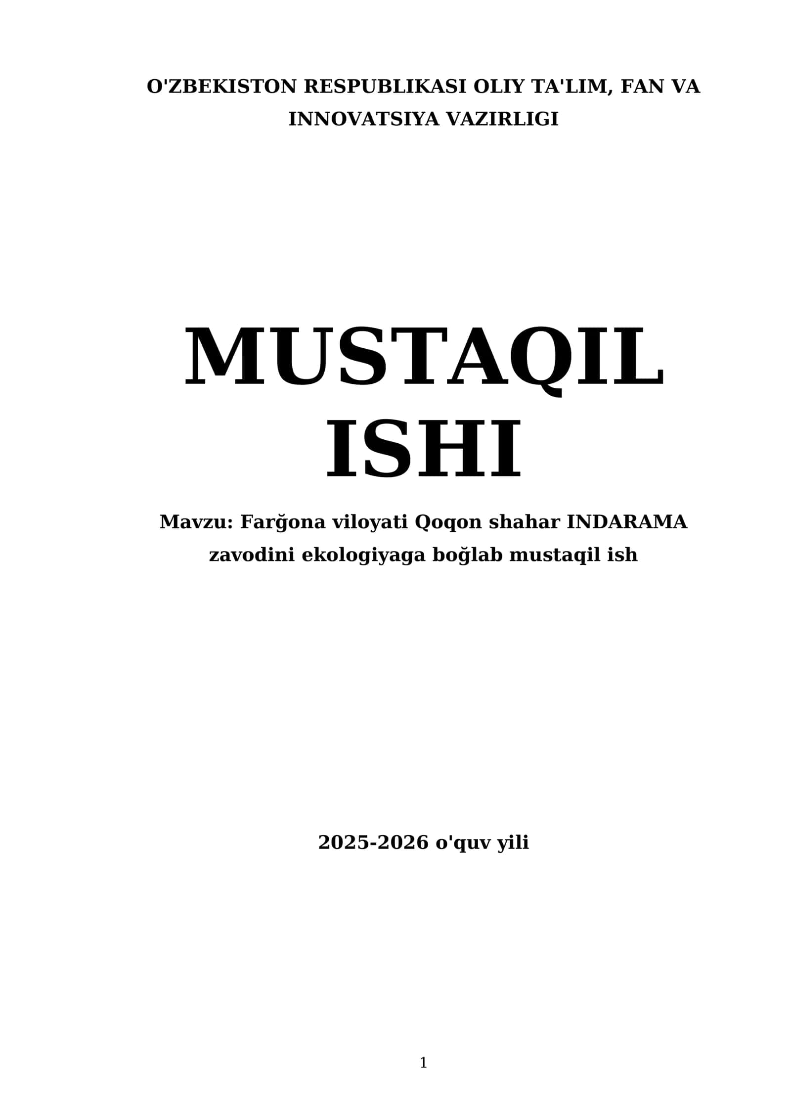 Farğona viloyati Qoqon shahar INDARAMA zavodini ekologiyaga boğlab mustaqil ish