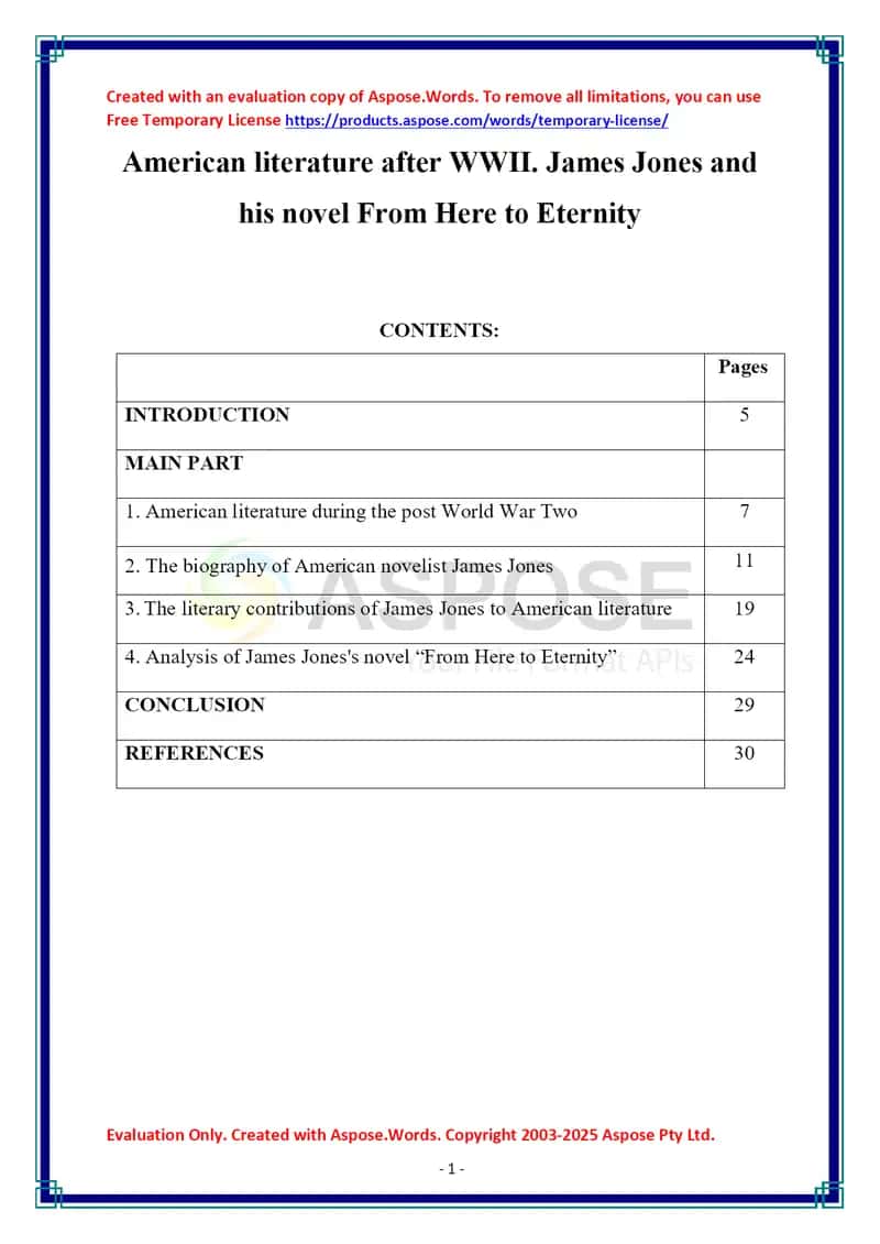 American Literature After WWII: James Jones and His Novel "From Here to Eternity"
