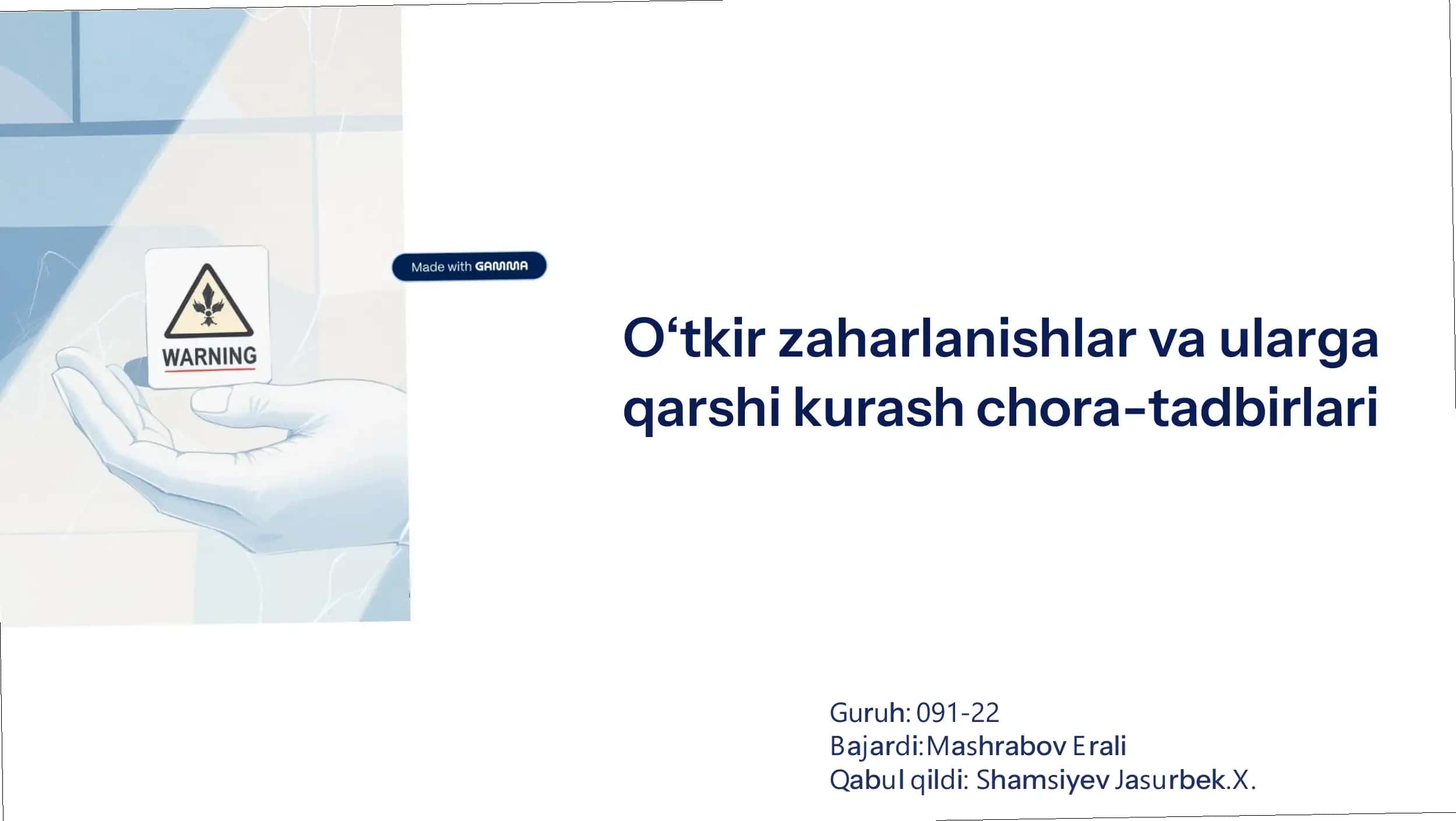O8tkir Zaharlanishlar va ularga qarshi kurash chora-tadbirlari
