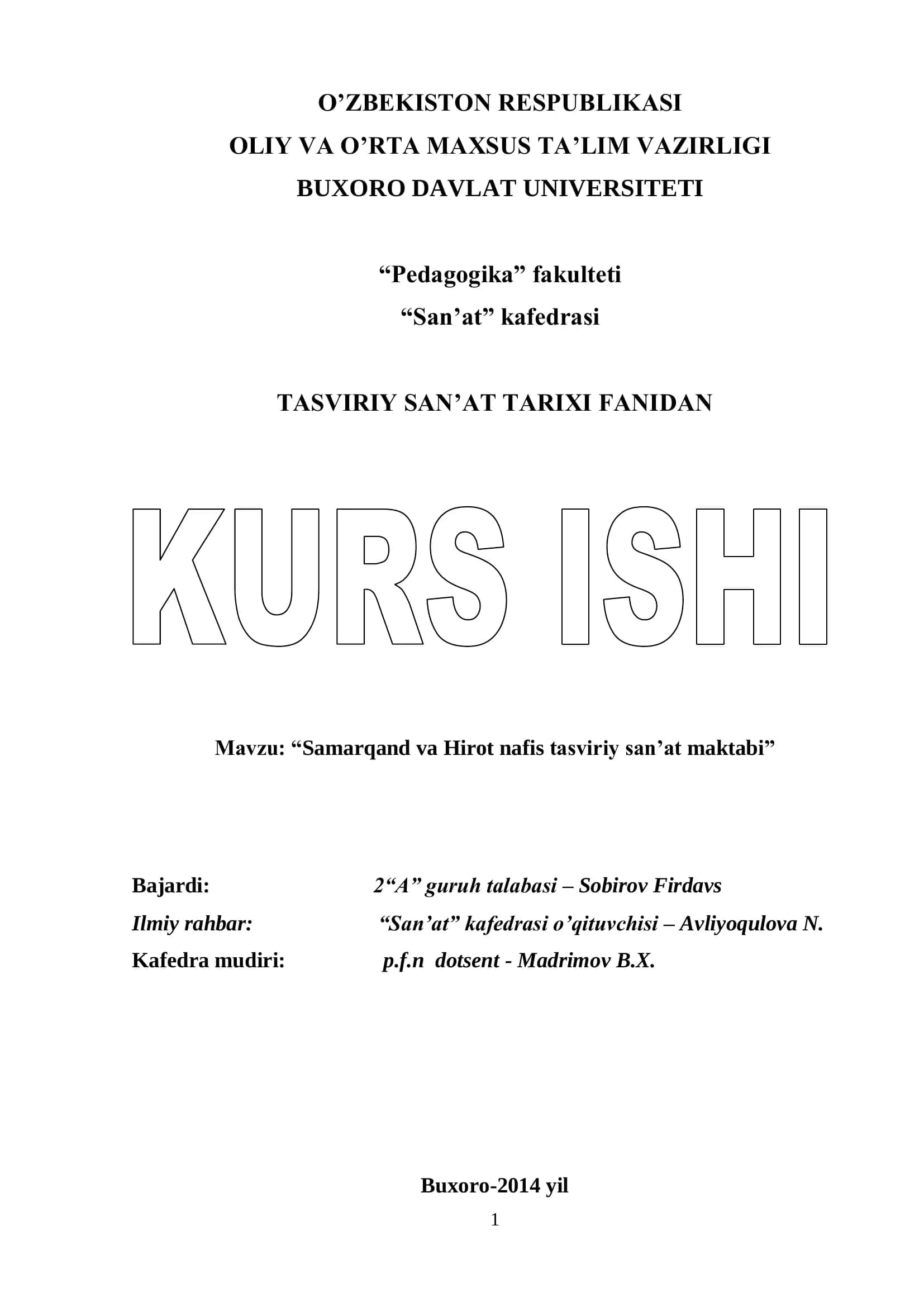 Samarqand va Hirot nafis tasviriy san‟at maktabi
