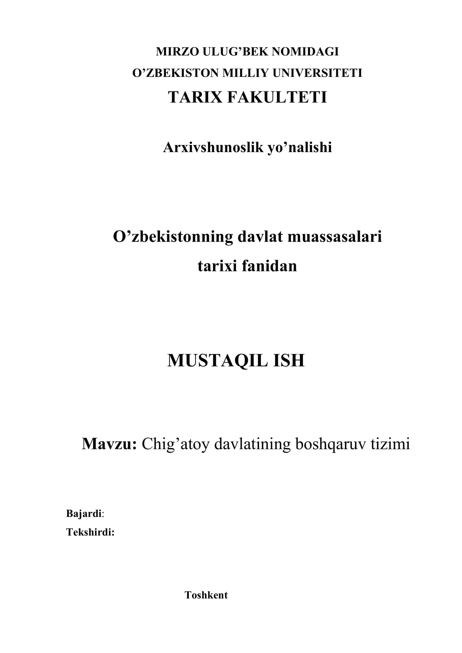 Chig’atoy davlatining boshqaruv tizimi