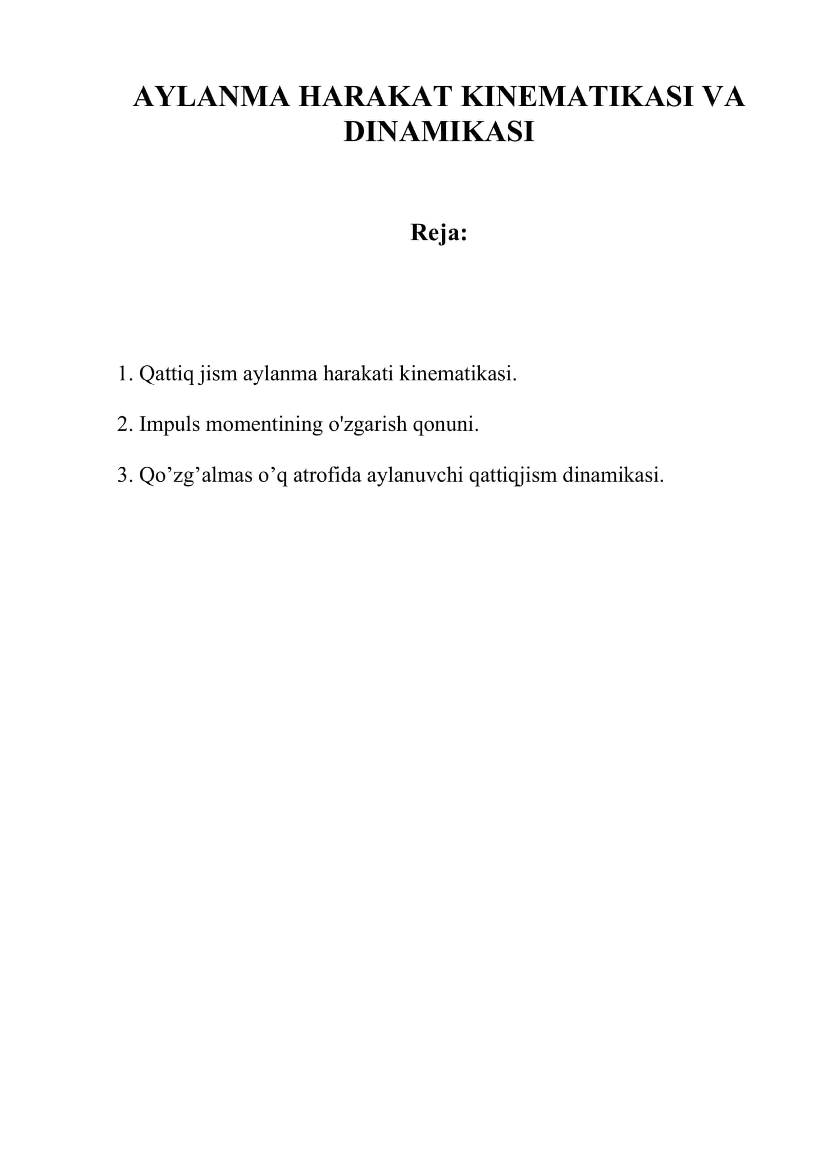 AYLARMA HARAKAT KINEMATIKASI VA DINAMIKASI