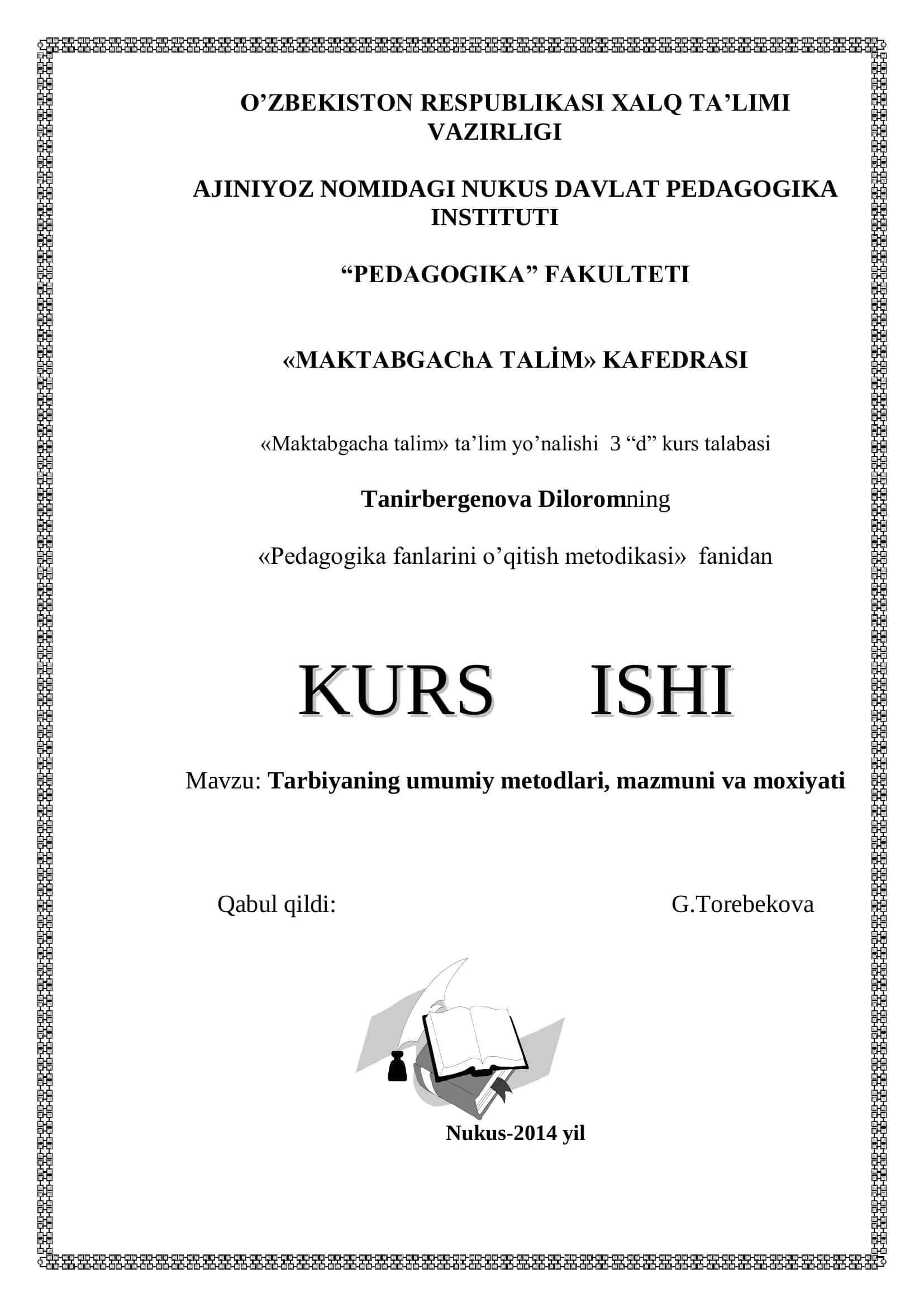 Pedagogika fanlarini o’qitish metodikasi