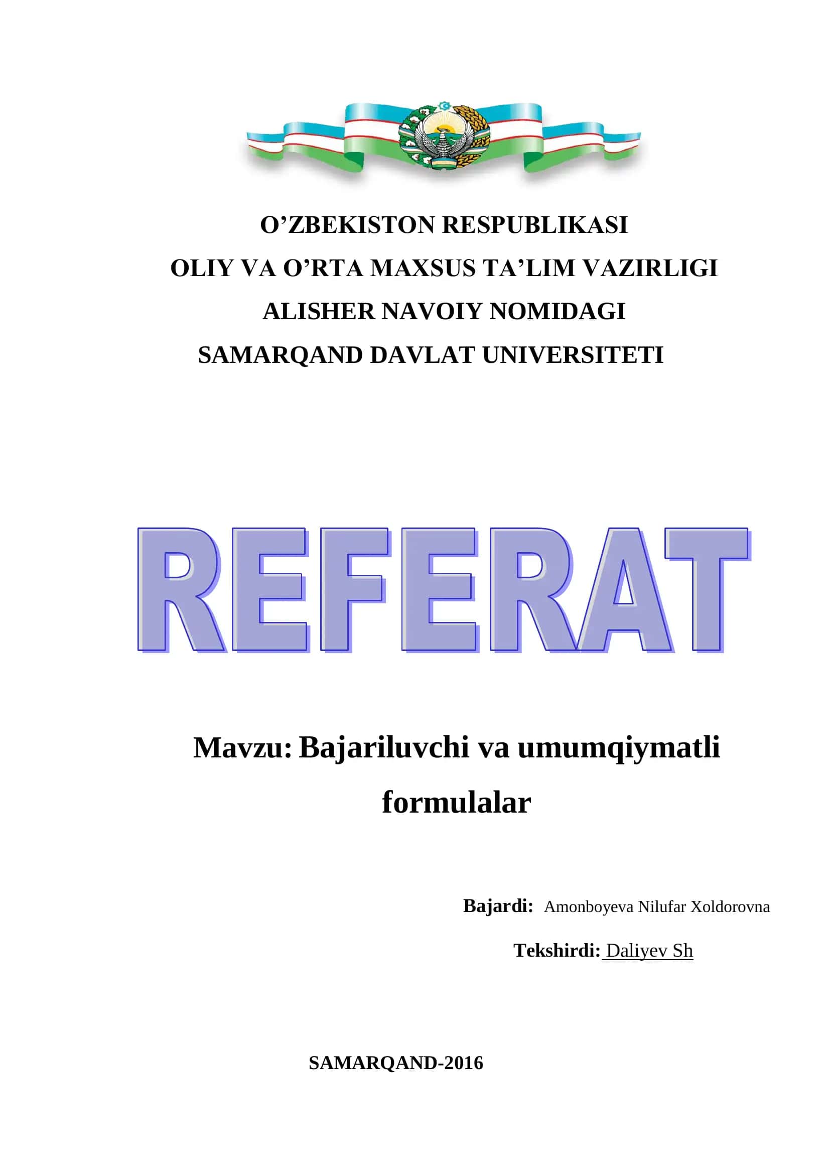 Bajariluvchi va umumqiymatli formulalar