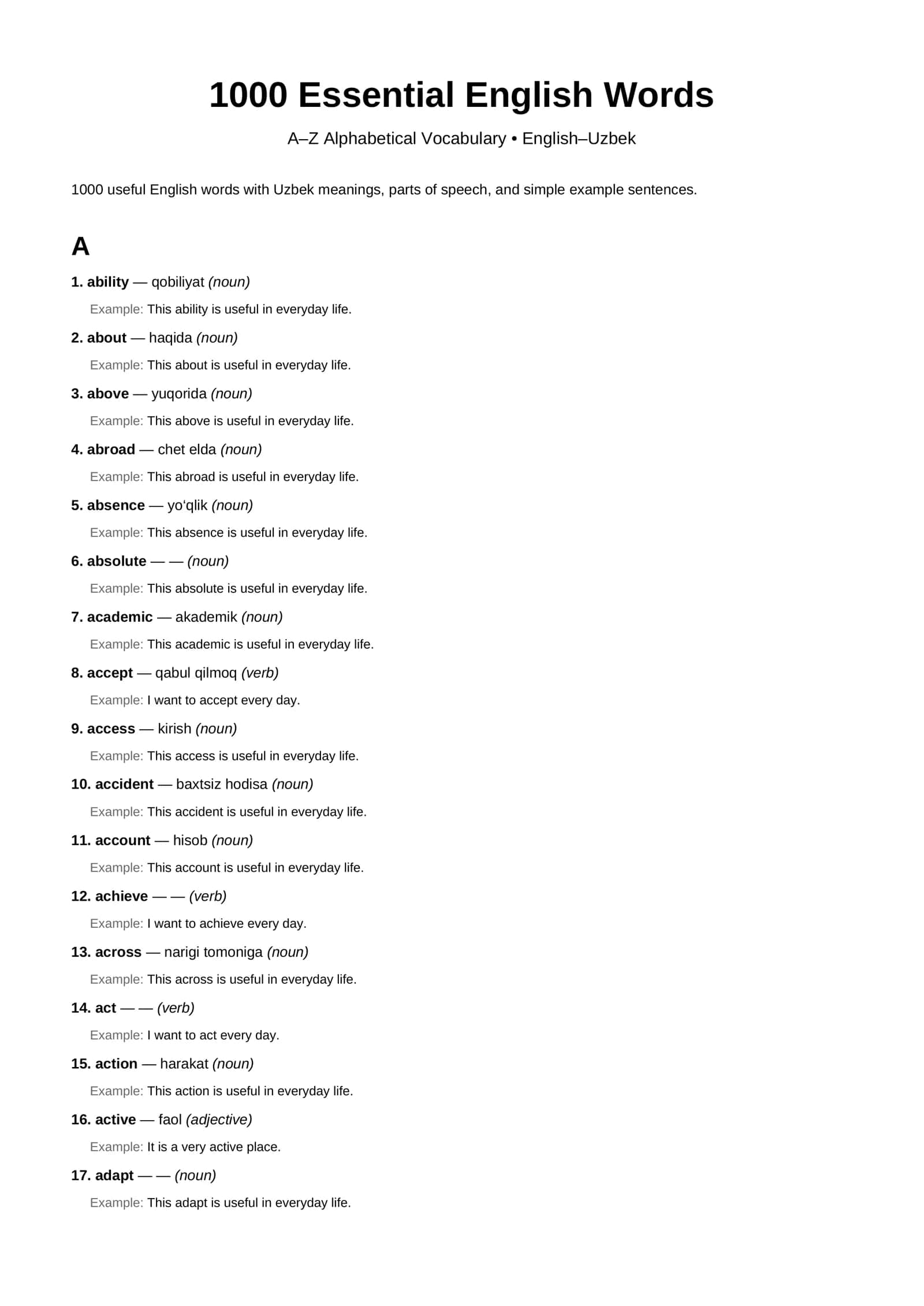 1000 Essential English Words