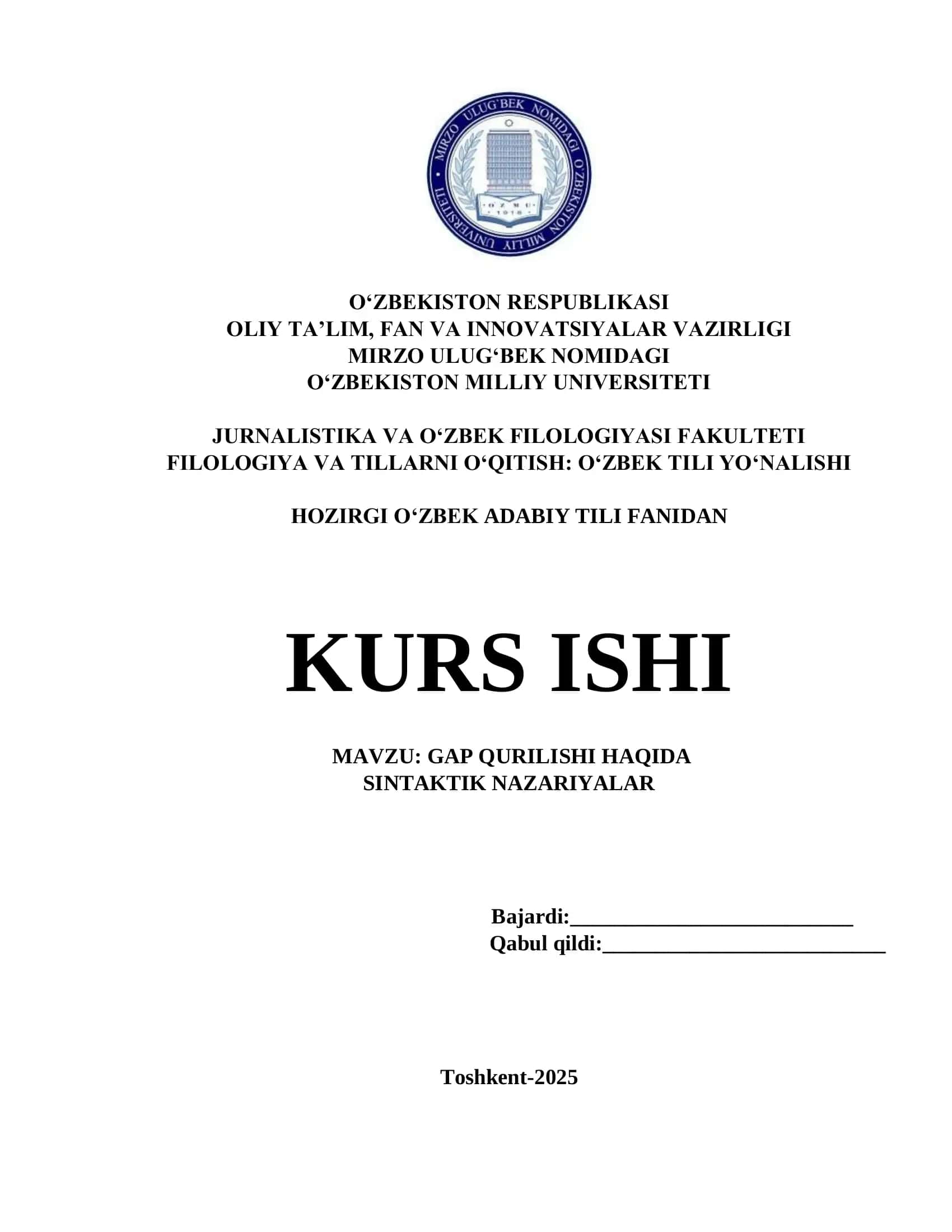 GAP QURILISHI HAQIDA SINTAKTIK NAZARIYALAR