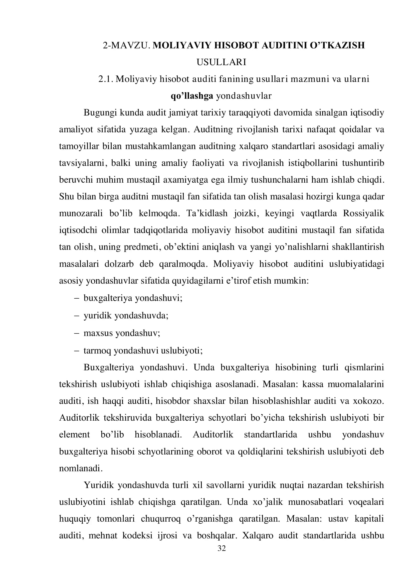 MOLIYAVIY HISOBOT AUDITINI O’TKAZISH USULLARI