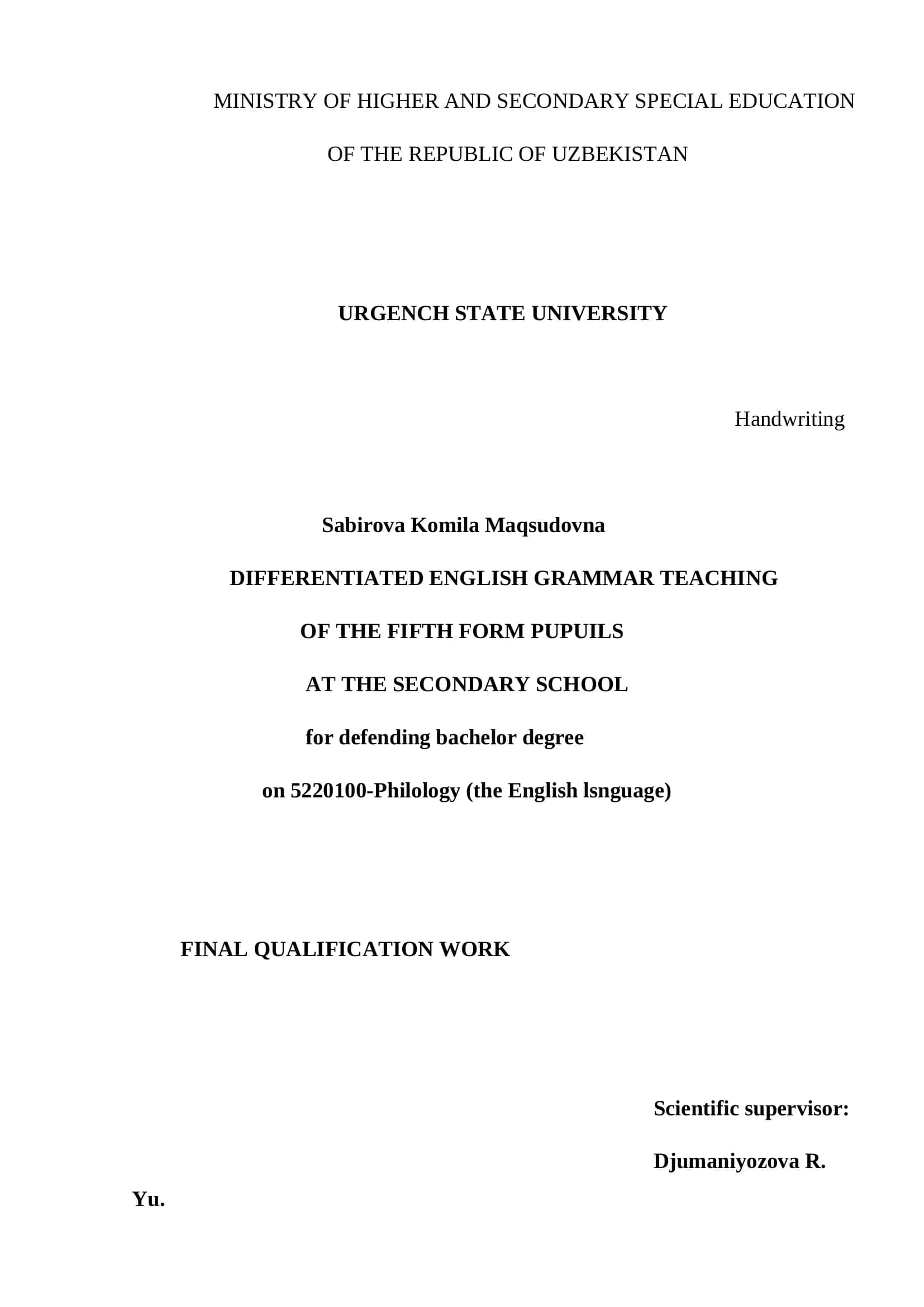DIFFERENTIATED ENGLISH GRAMMAR TEACHING