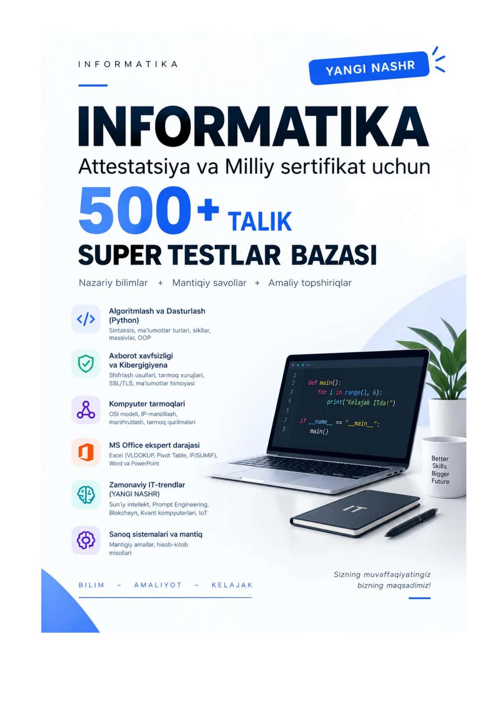 INFORMATIKA ATTESTATSIYA VA MILLIY SERTIFIKAT UCHUN JAVOBLARI BILAN