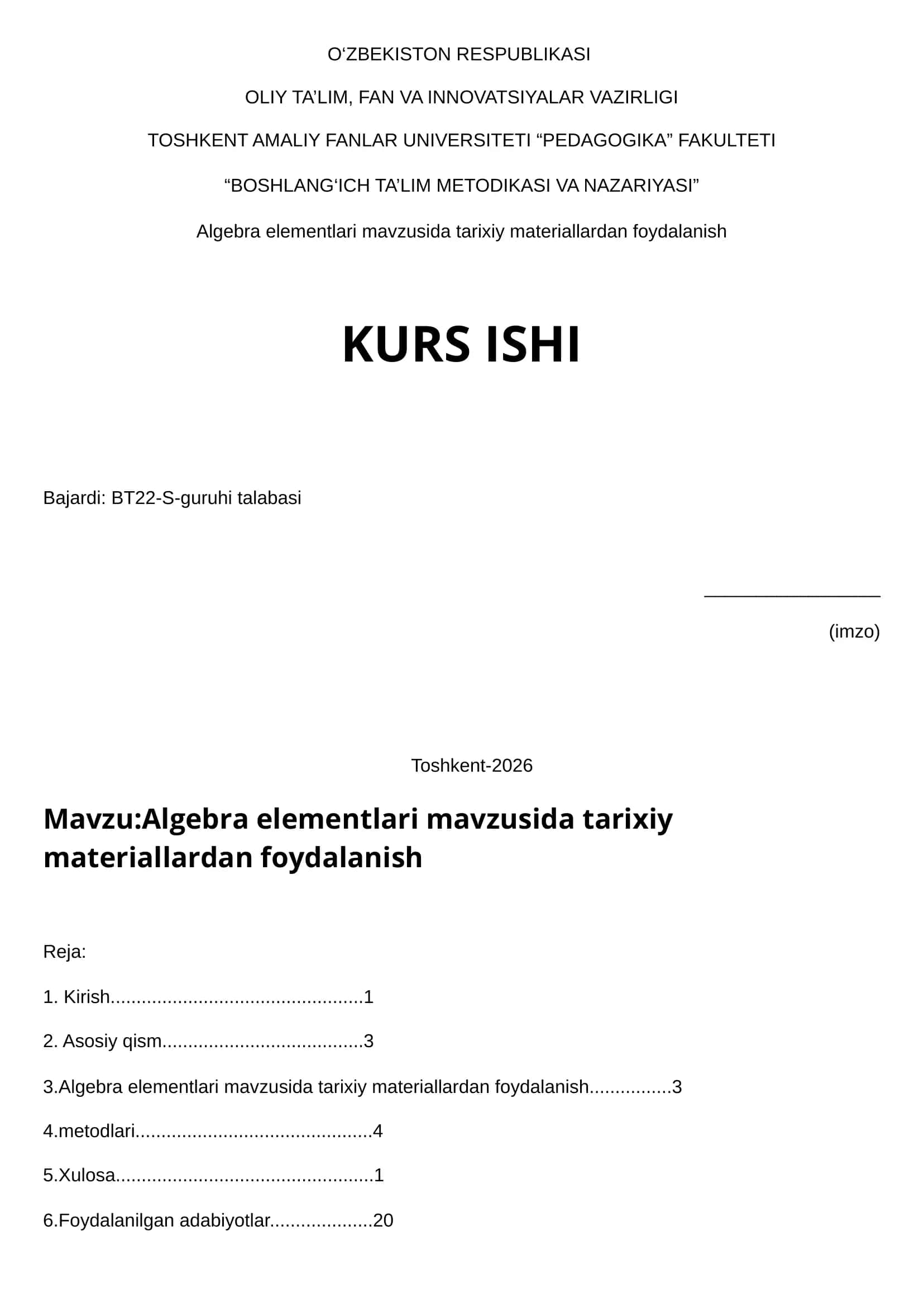 Algebra elementlari mavzusida tarixiy materiallardan foydalanish