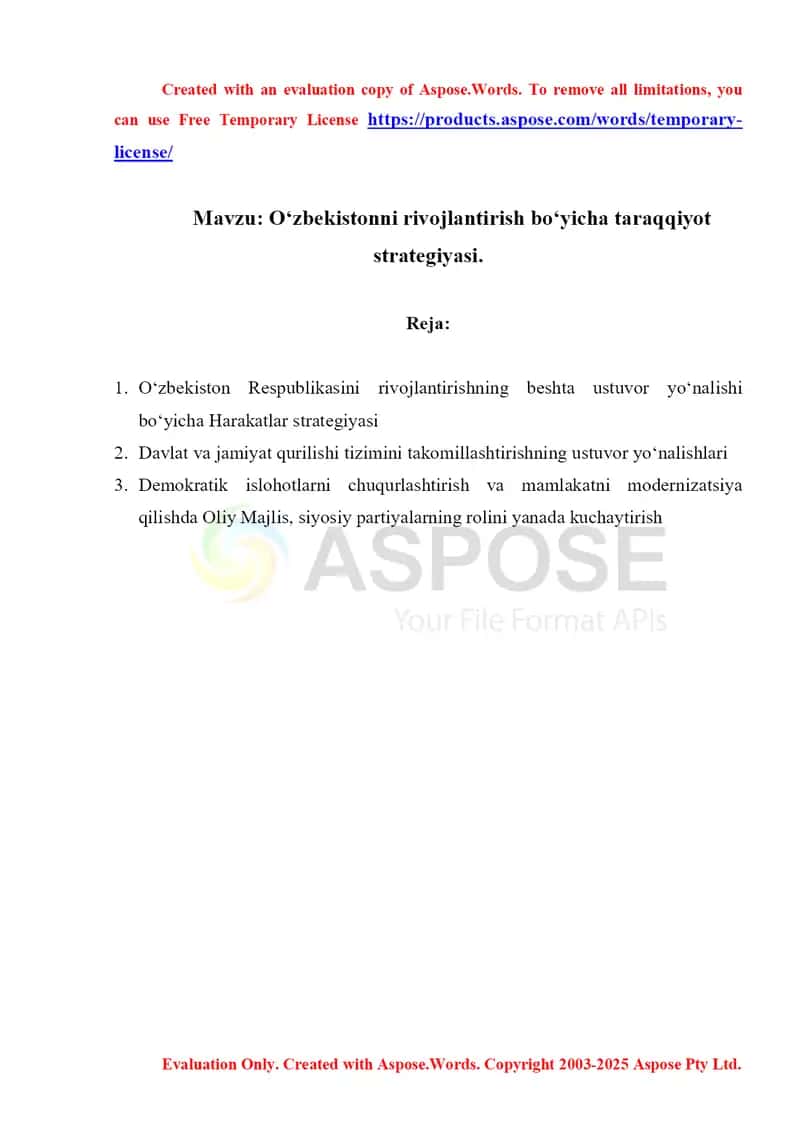 Oʻzbekistonni rivojlantirish boʻyicha taraqqiyot strategiyasi