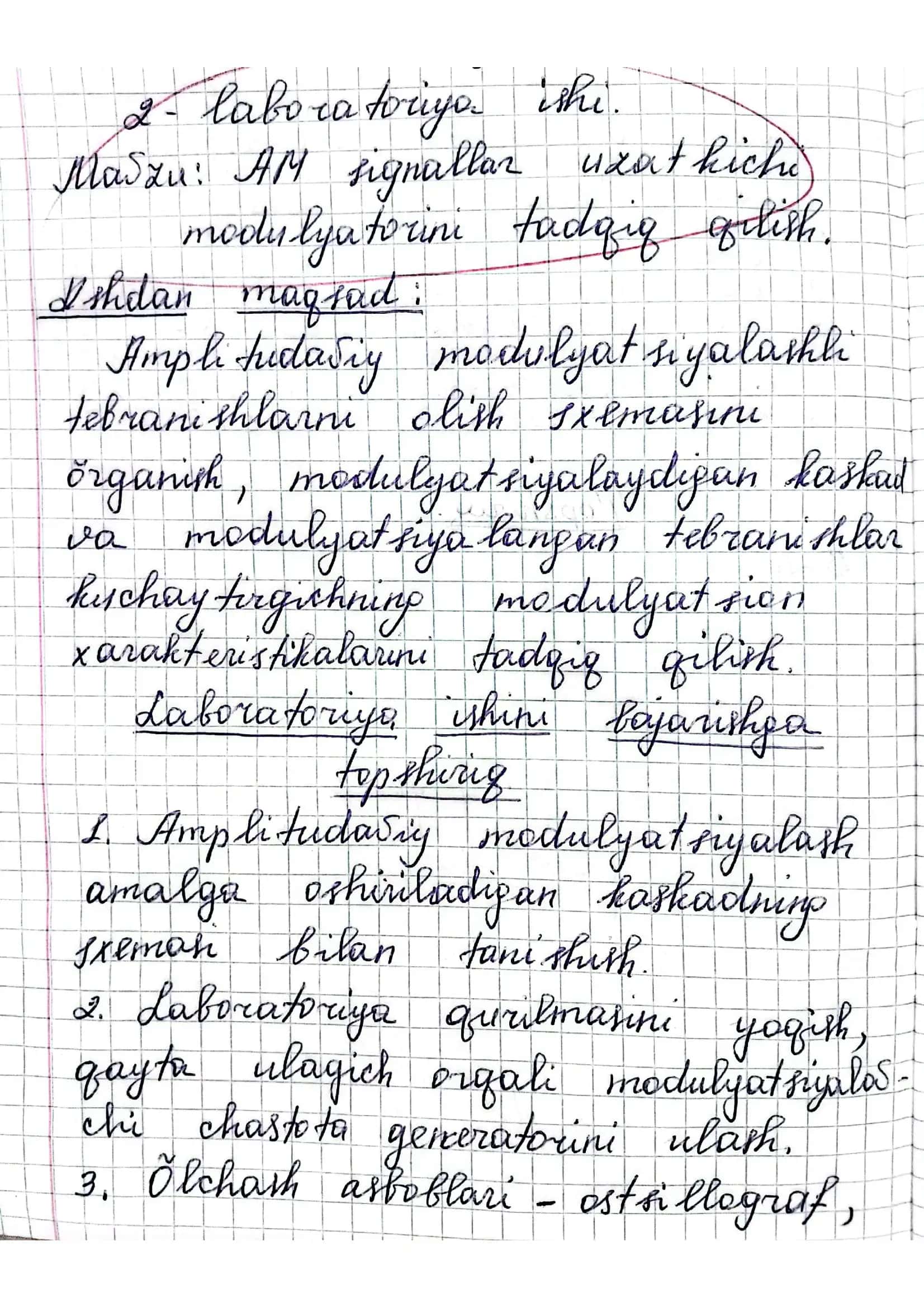 AM signallar uzatkichi modulyatorini tadqiq qilish.