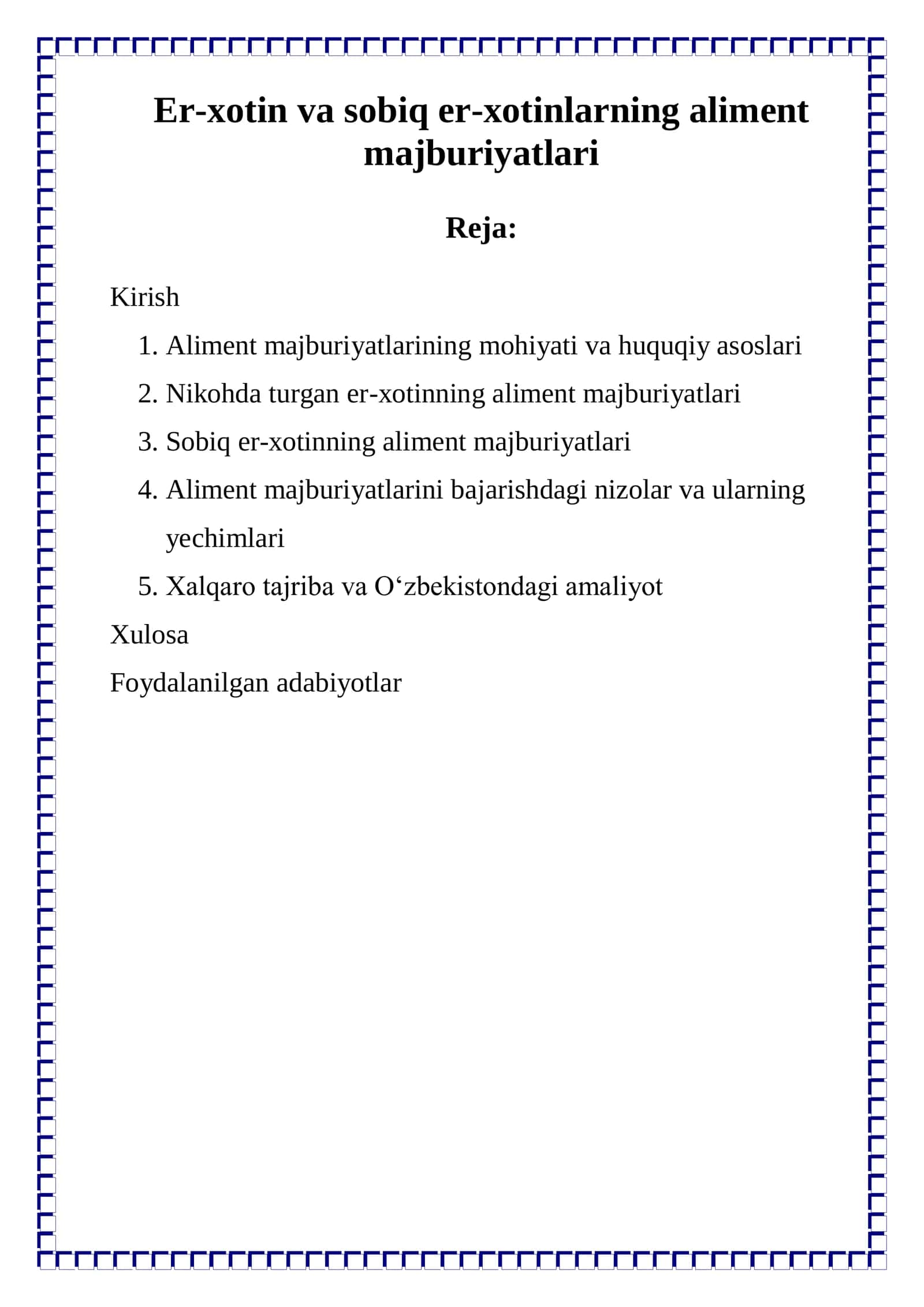 Aliment majburiyatlarining mohiyati va huquqiy asoslari