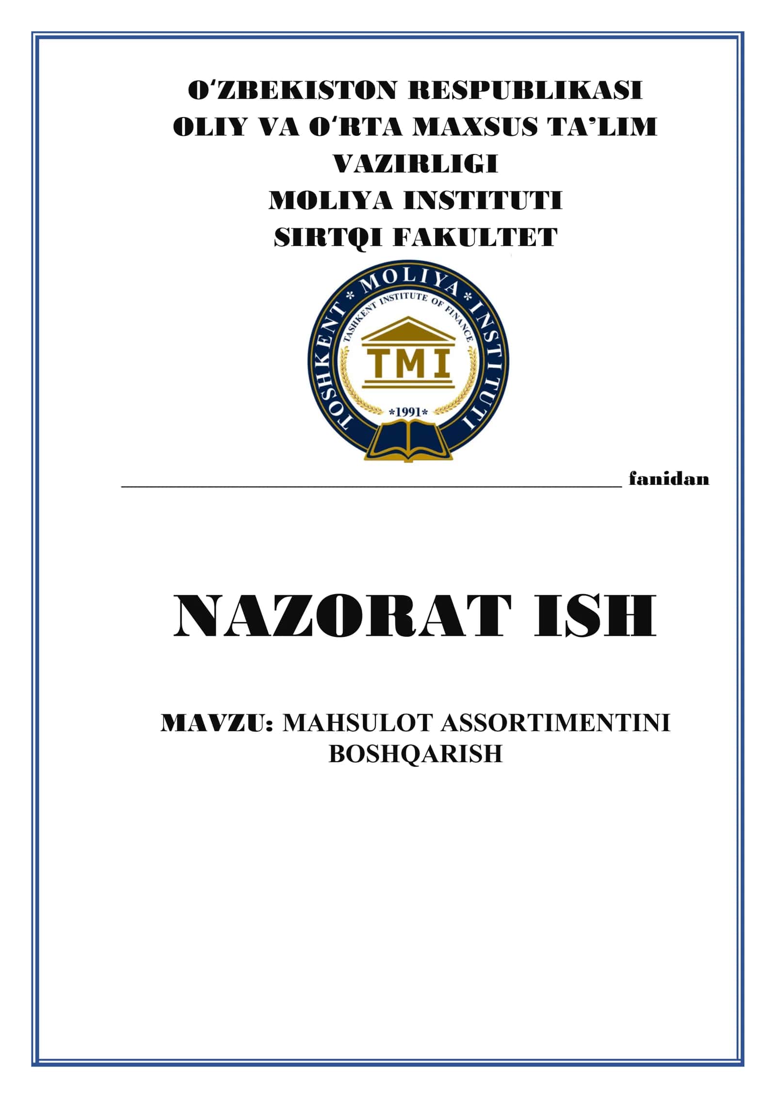 MAHSULOT ASSORTIMENTINI BOSHQARISH
