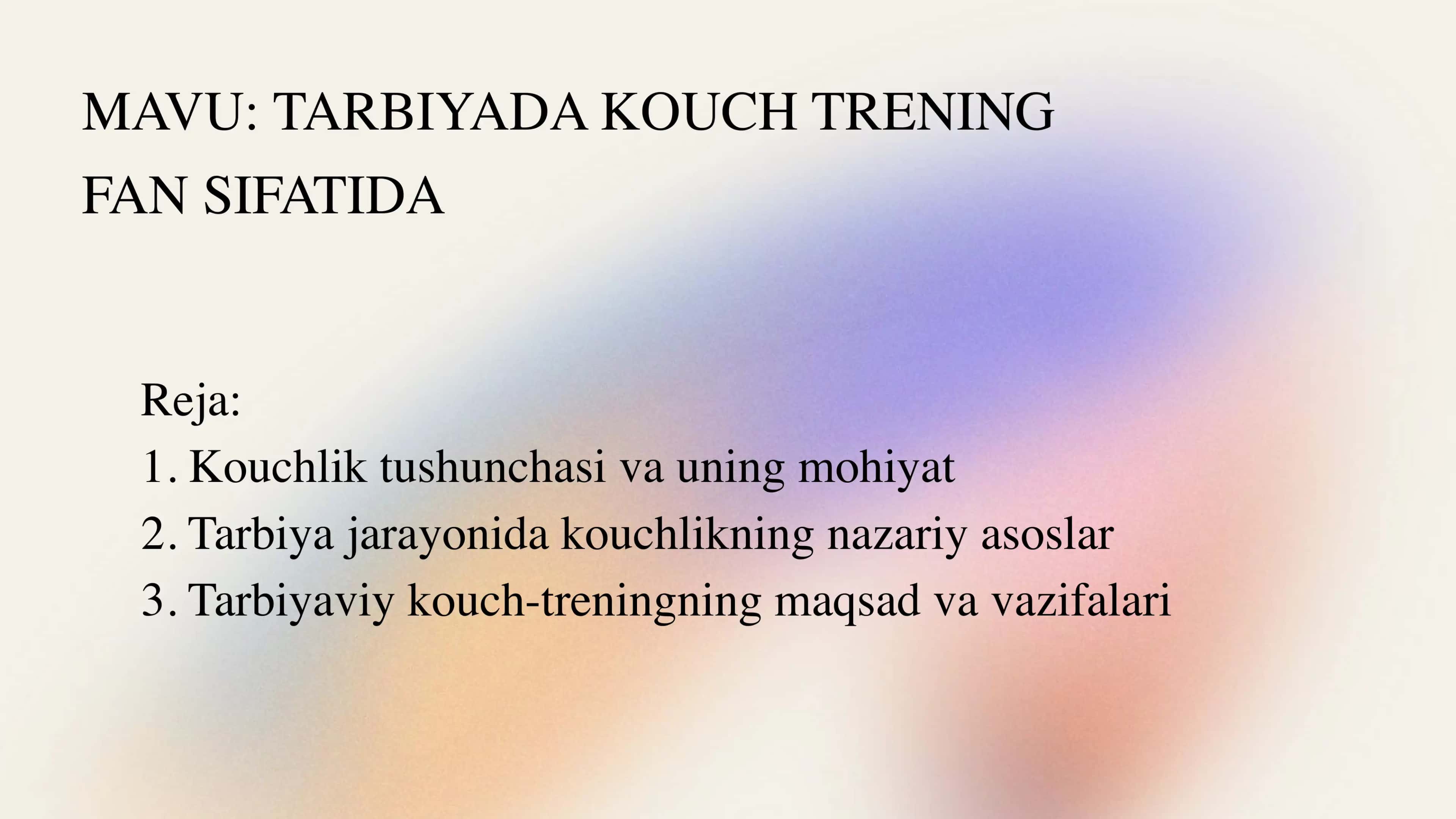 Tarbiyada kauch trening fan sifatida