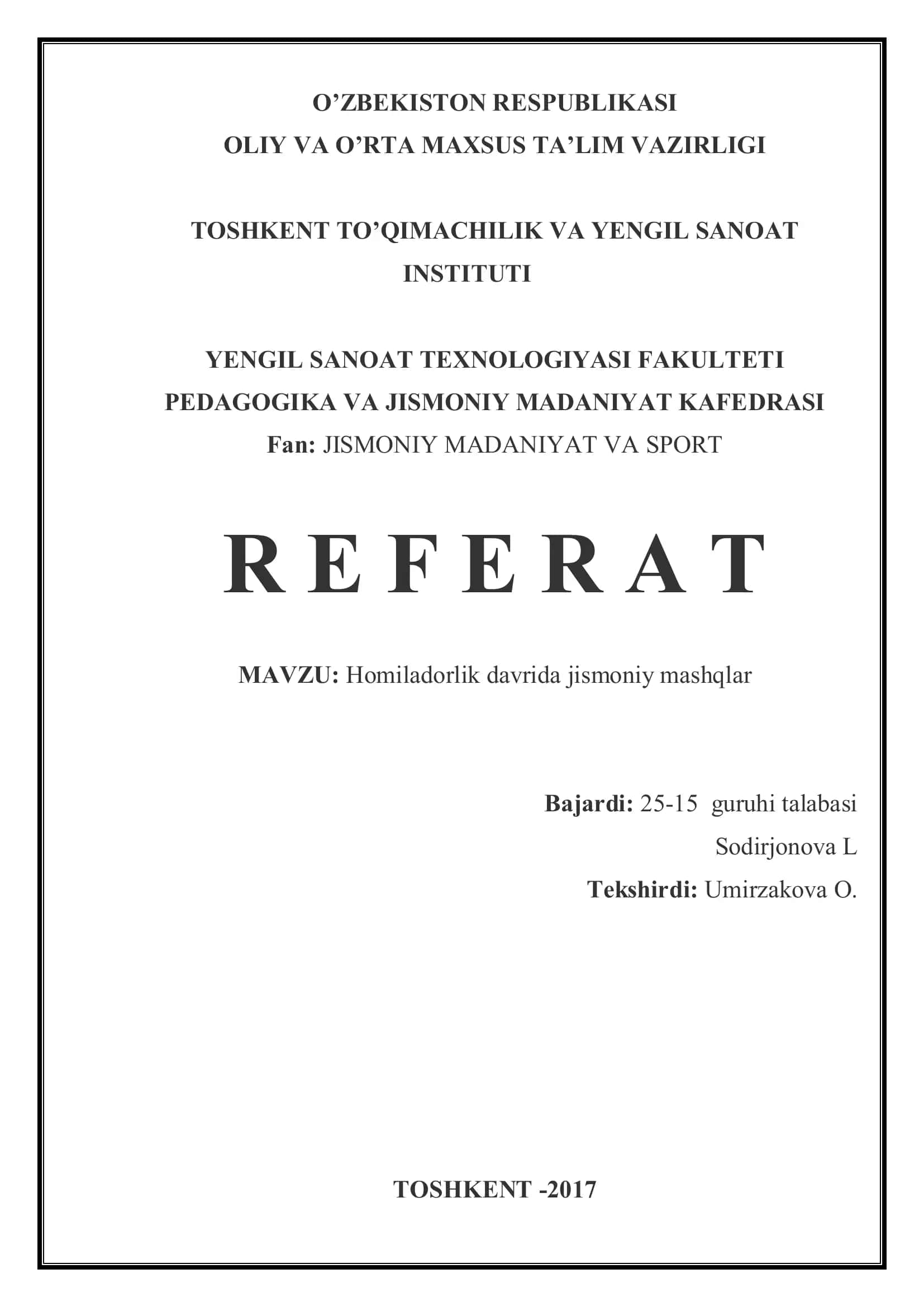Homiladorlik davrida jismoniy mashqlar