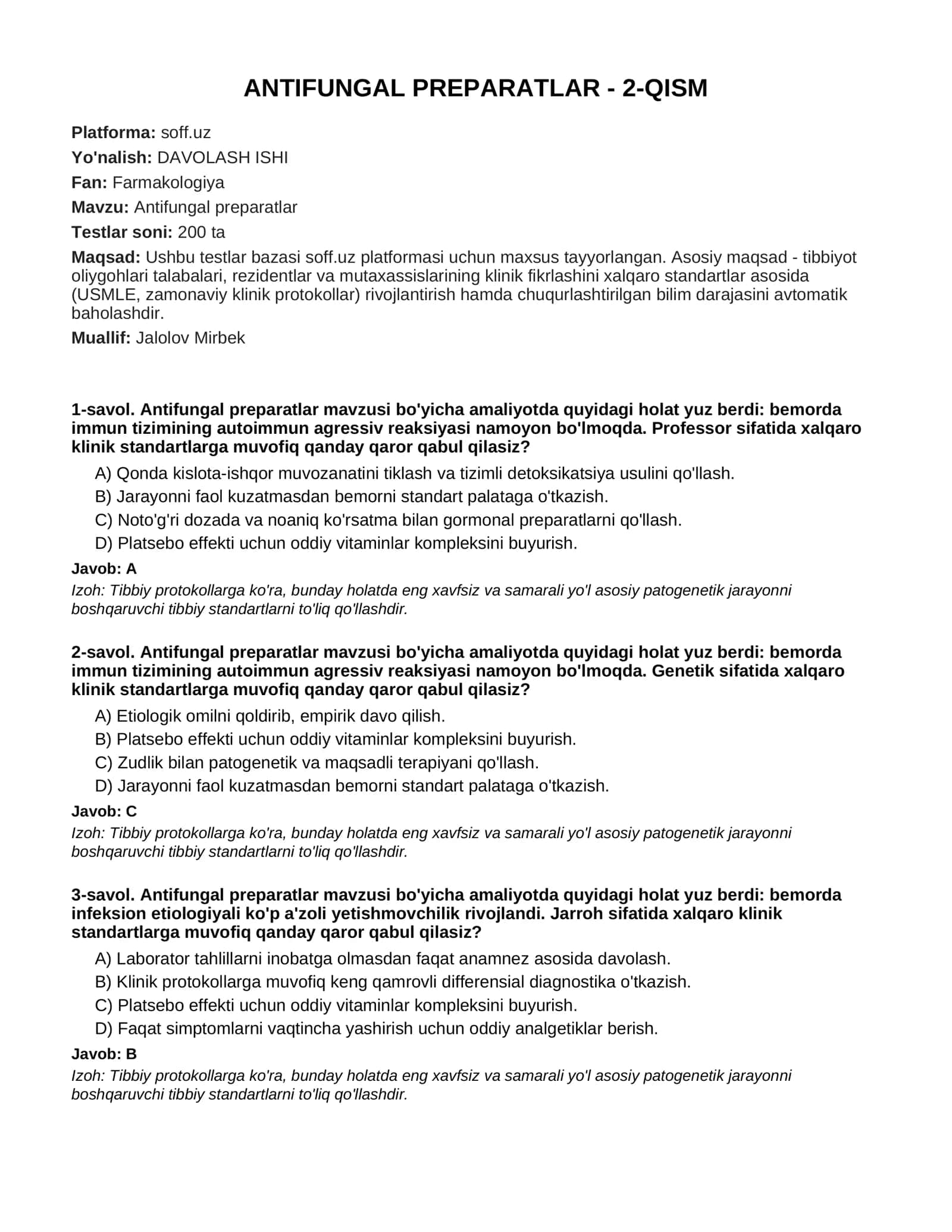 ANTIFUNGAL PREPARATLAR - 2-QISM