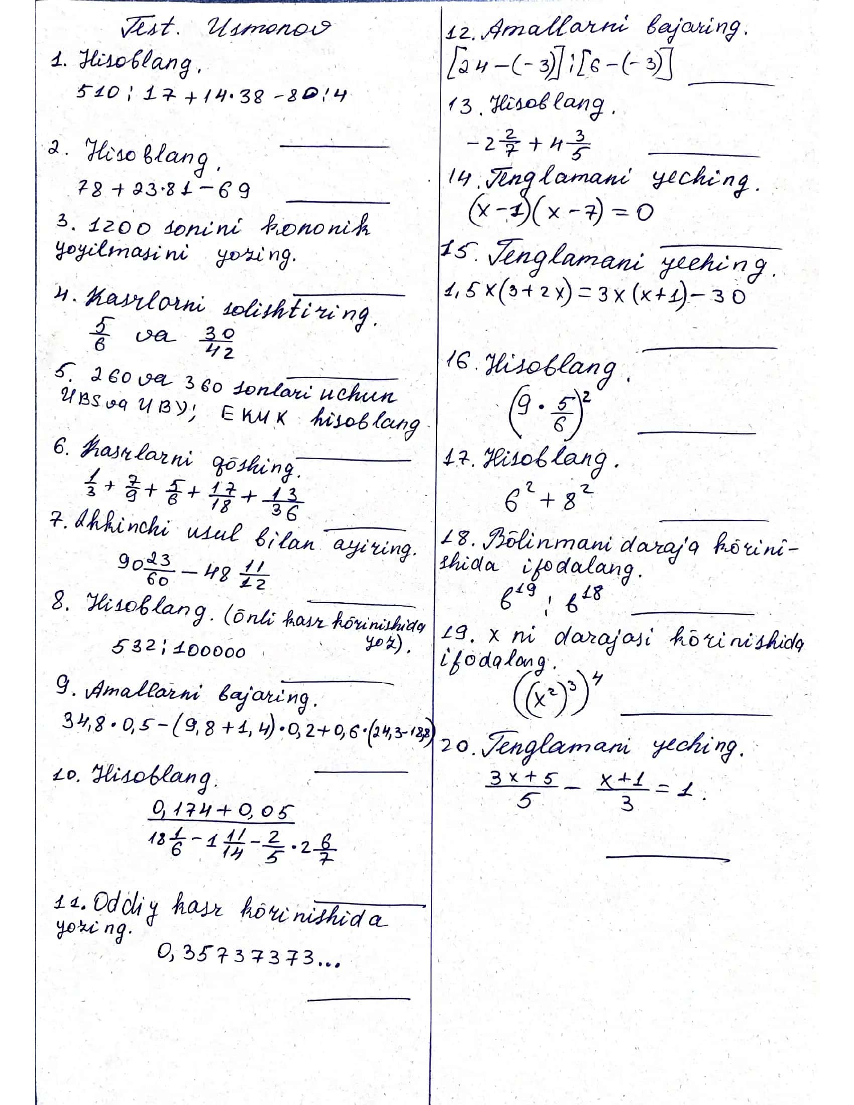 matematika test