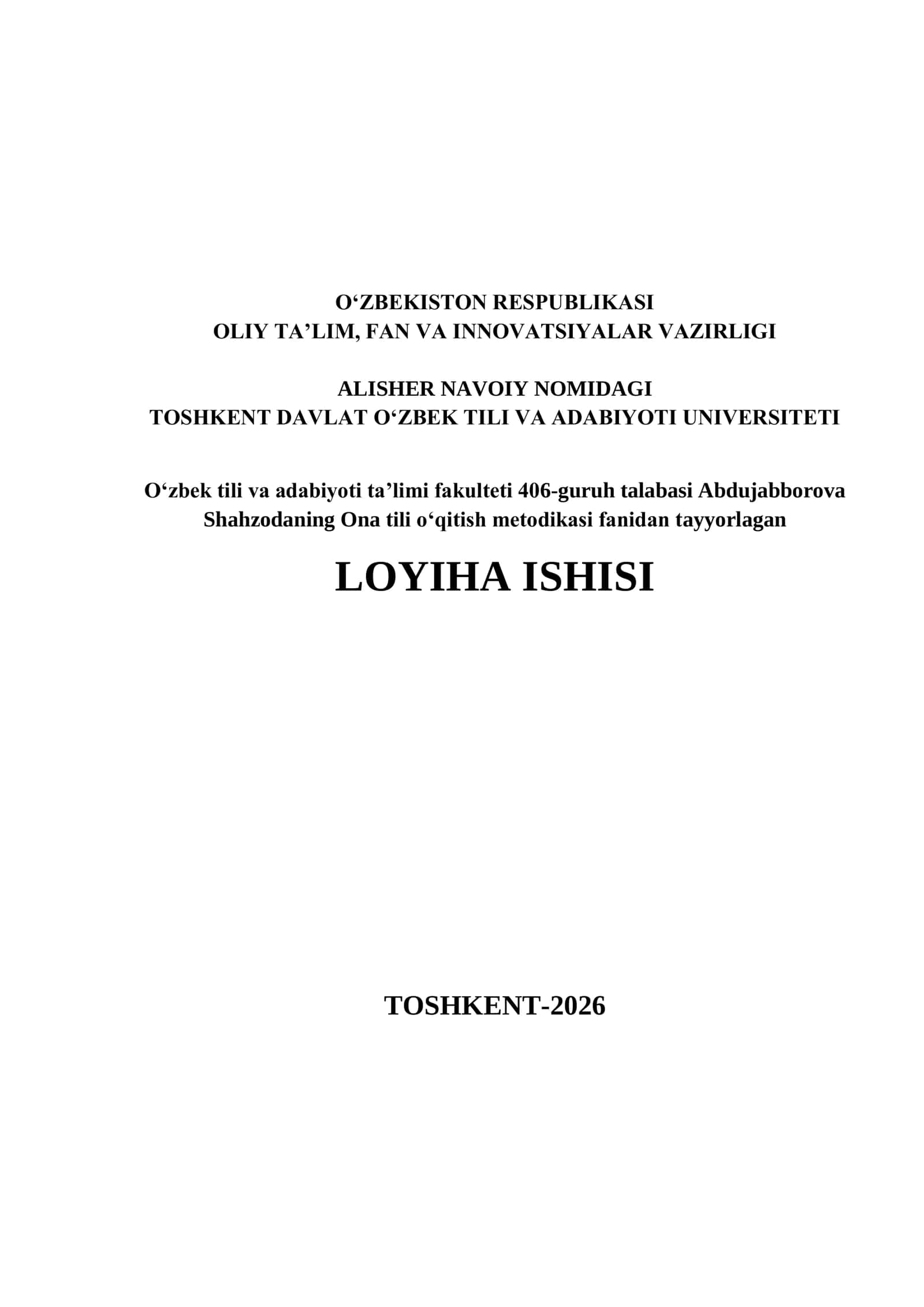 Shahzodaning Ona tili o‘qitish metodikasi