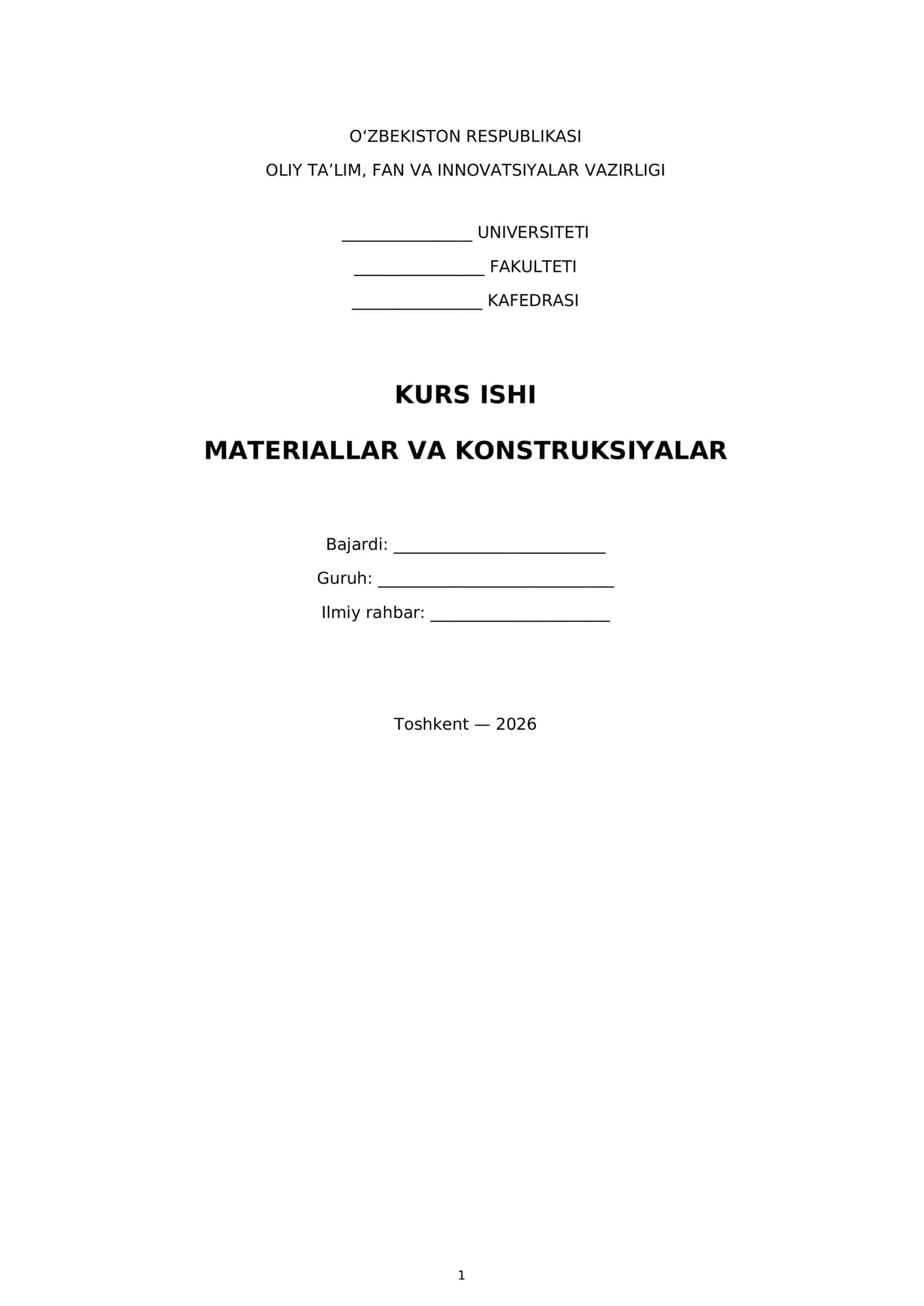 MATERIALLAR VA KONSTRUKSIYALAR