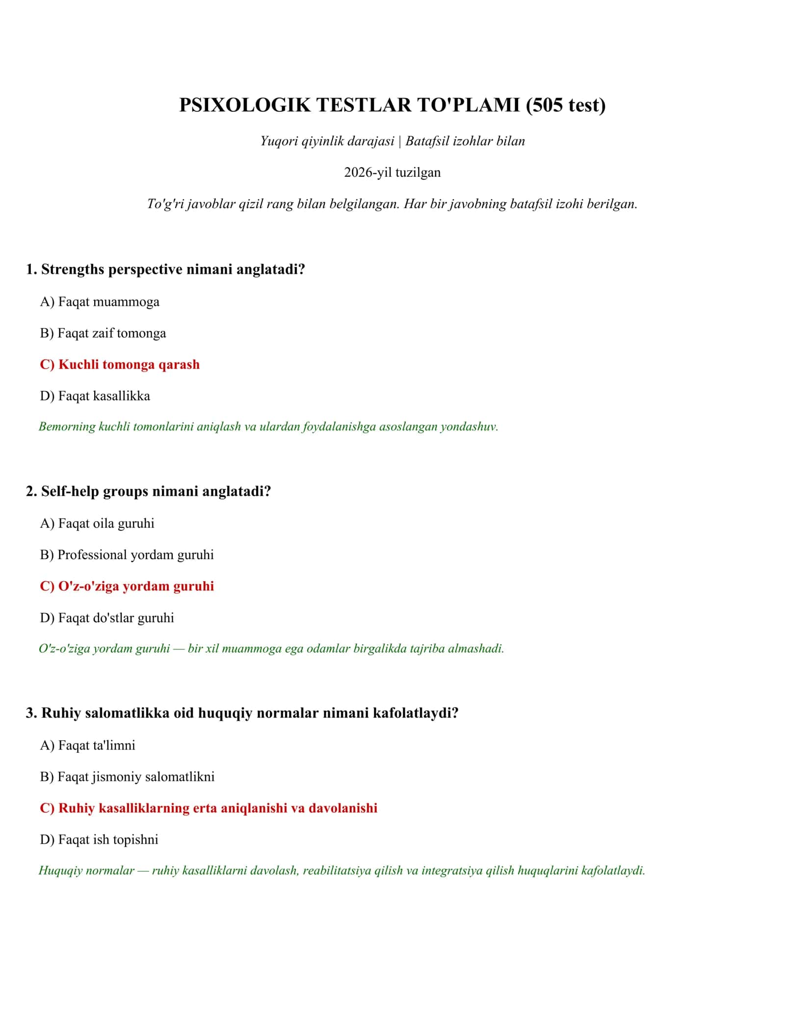 PSIXOLOGIK TESTLAR TO'PLAMI (505 test)