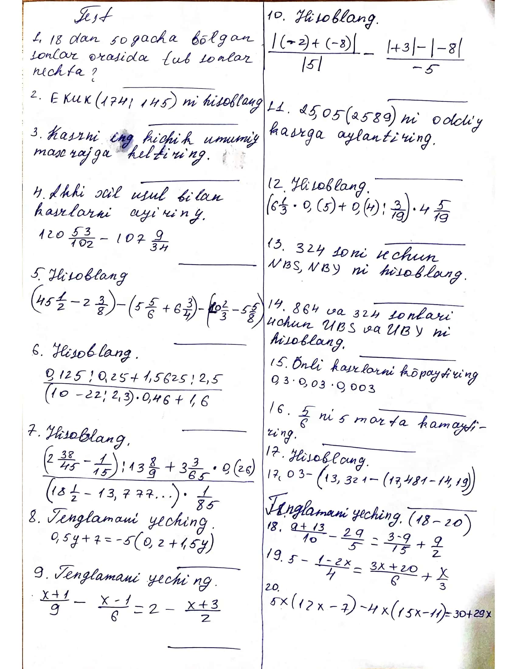 matematika test