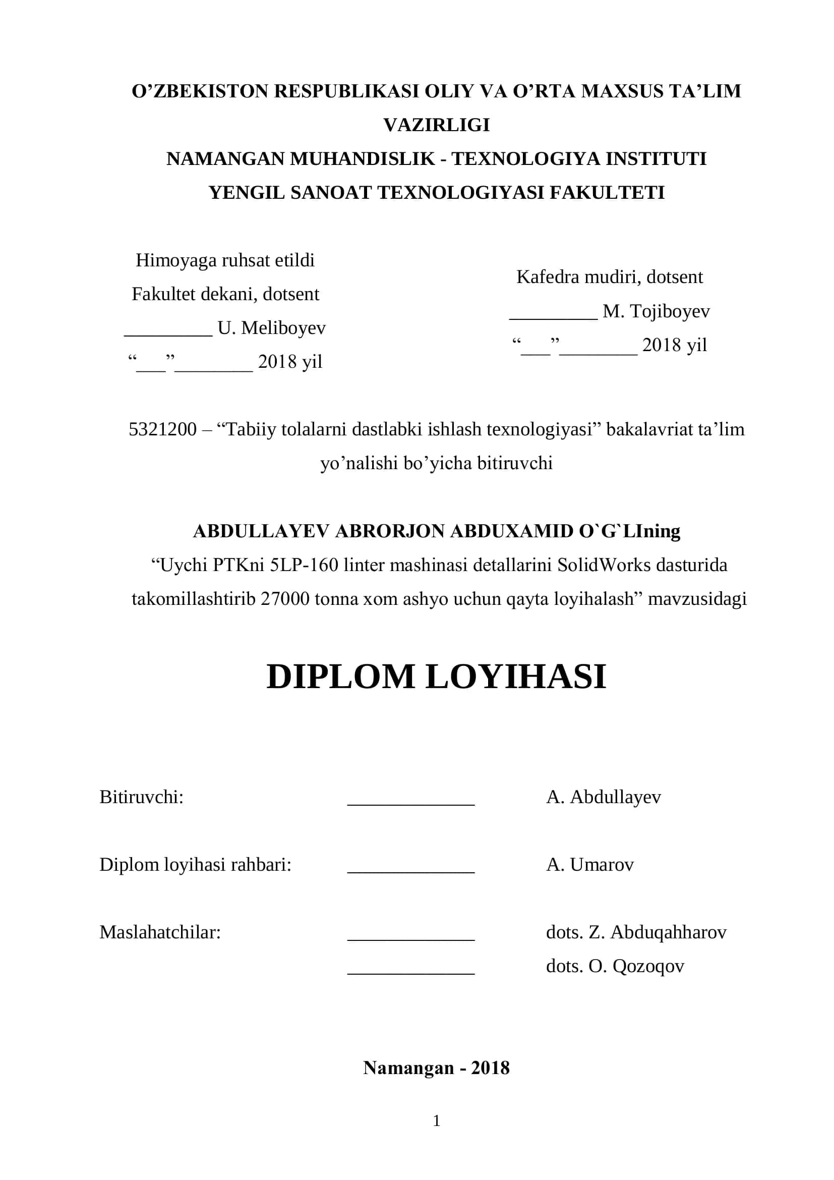 Tabiiy tolalarni dastlabki ishlash texnologiyasi