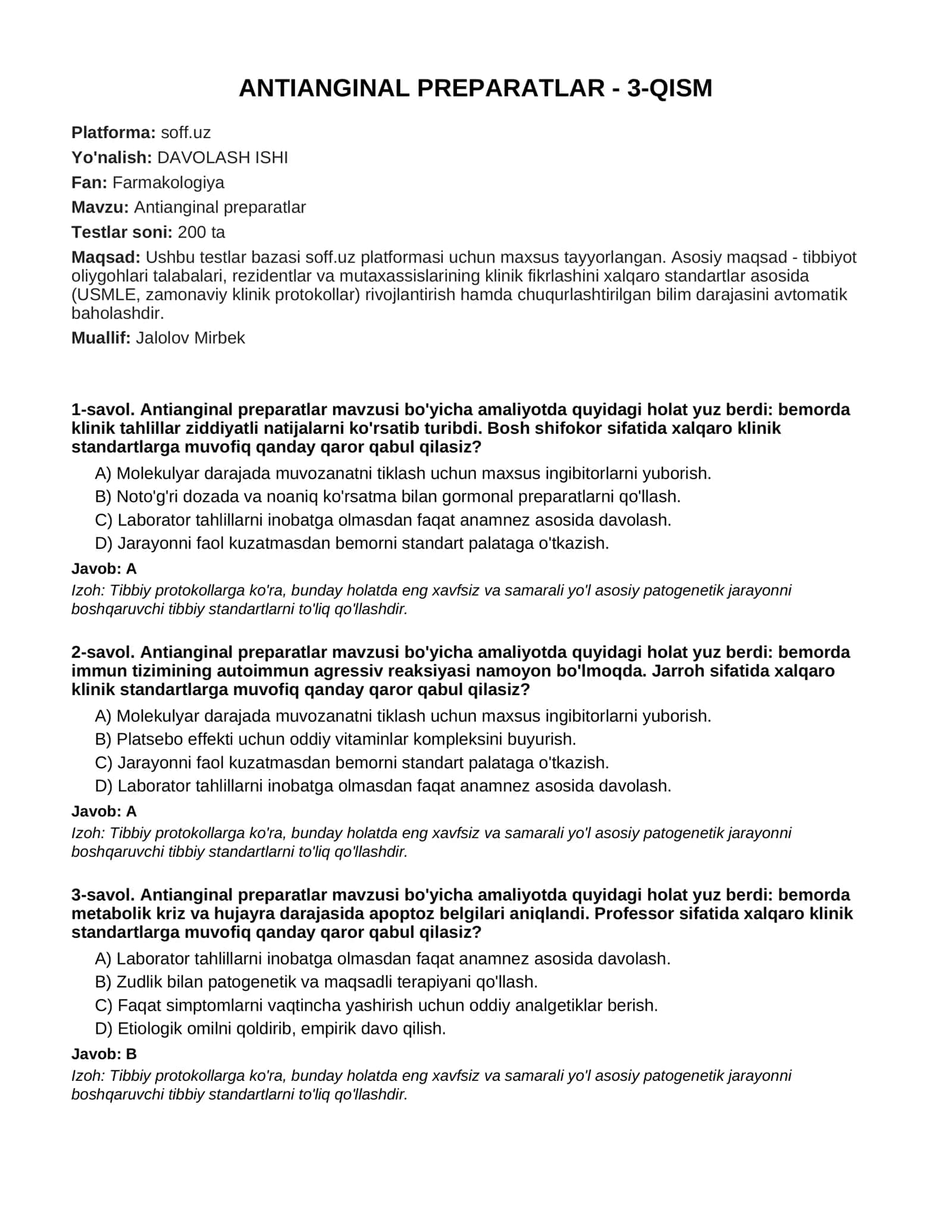 ANTIANGINAL PREPARATLAR - 3-QISM