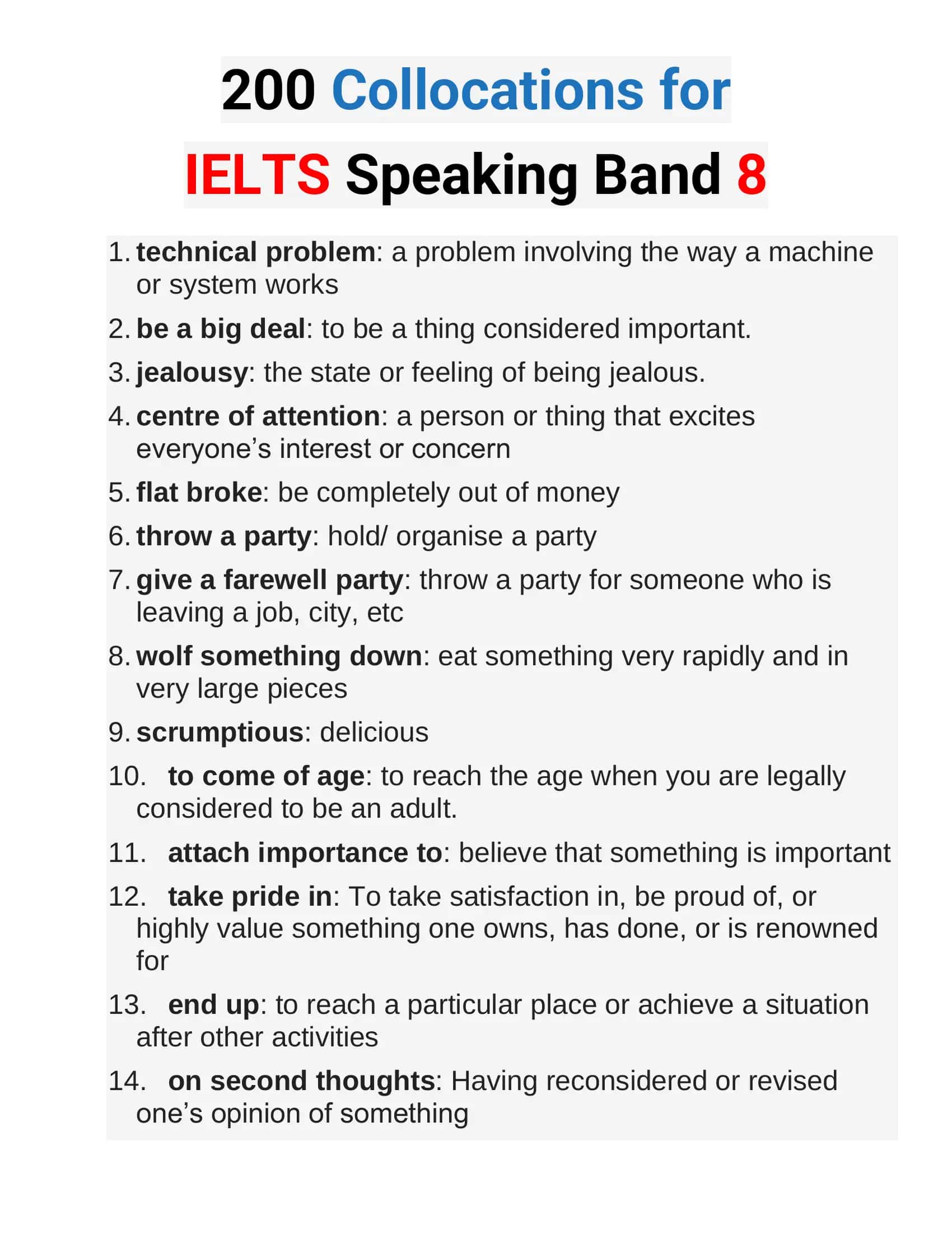 200 Collocations for IELTS Speaking Band 8
