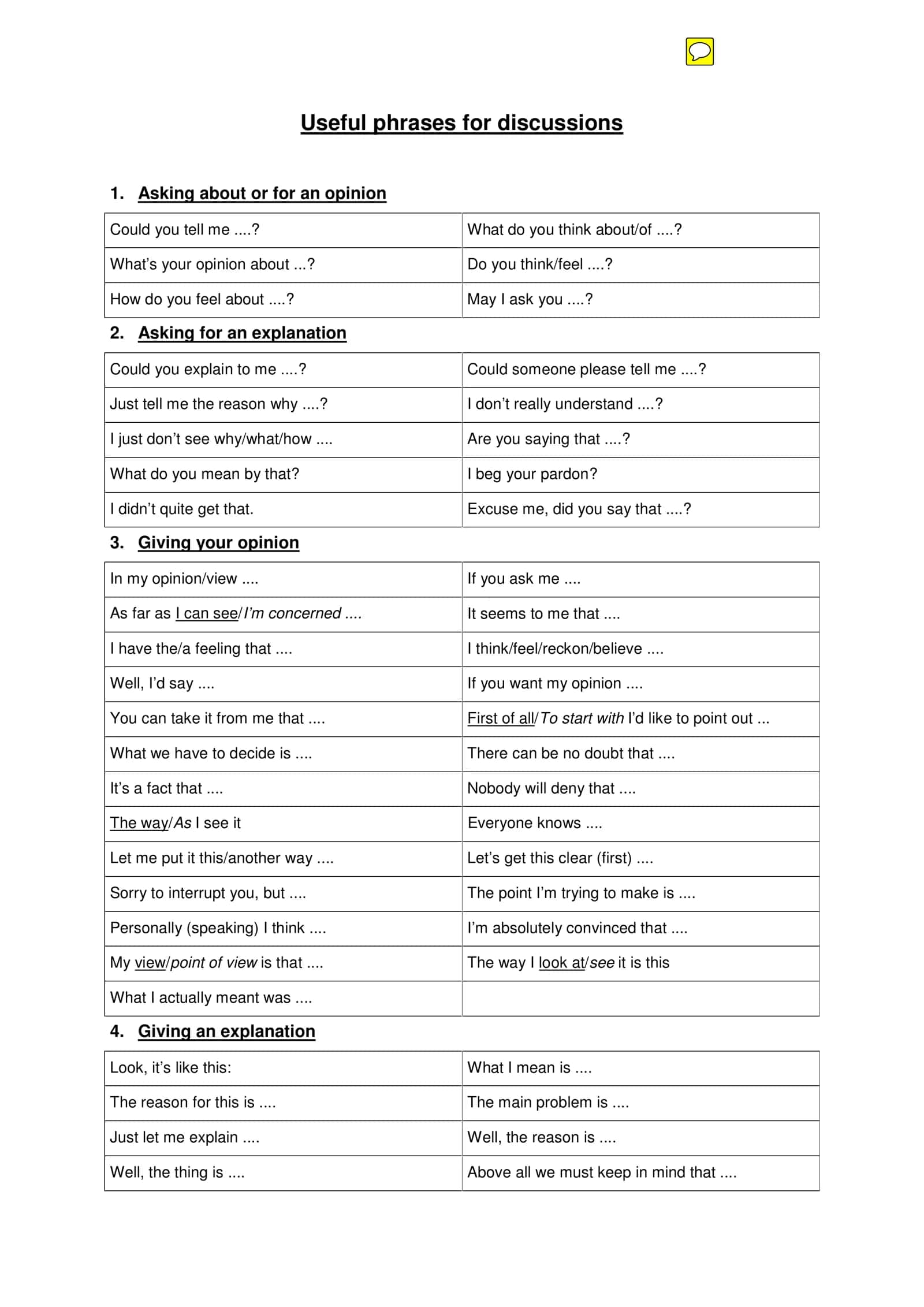 Useful phrases for discussions