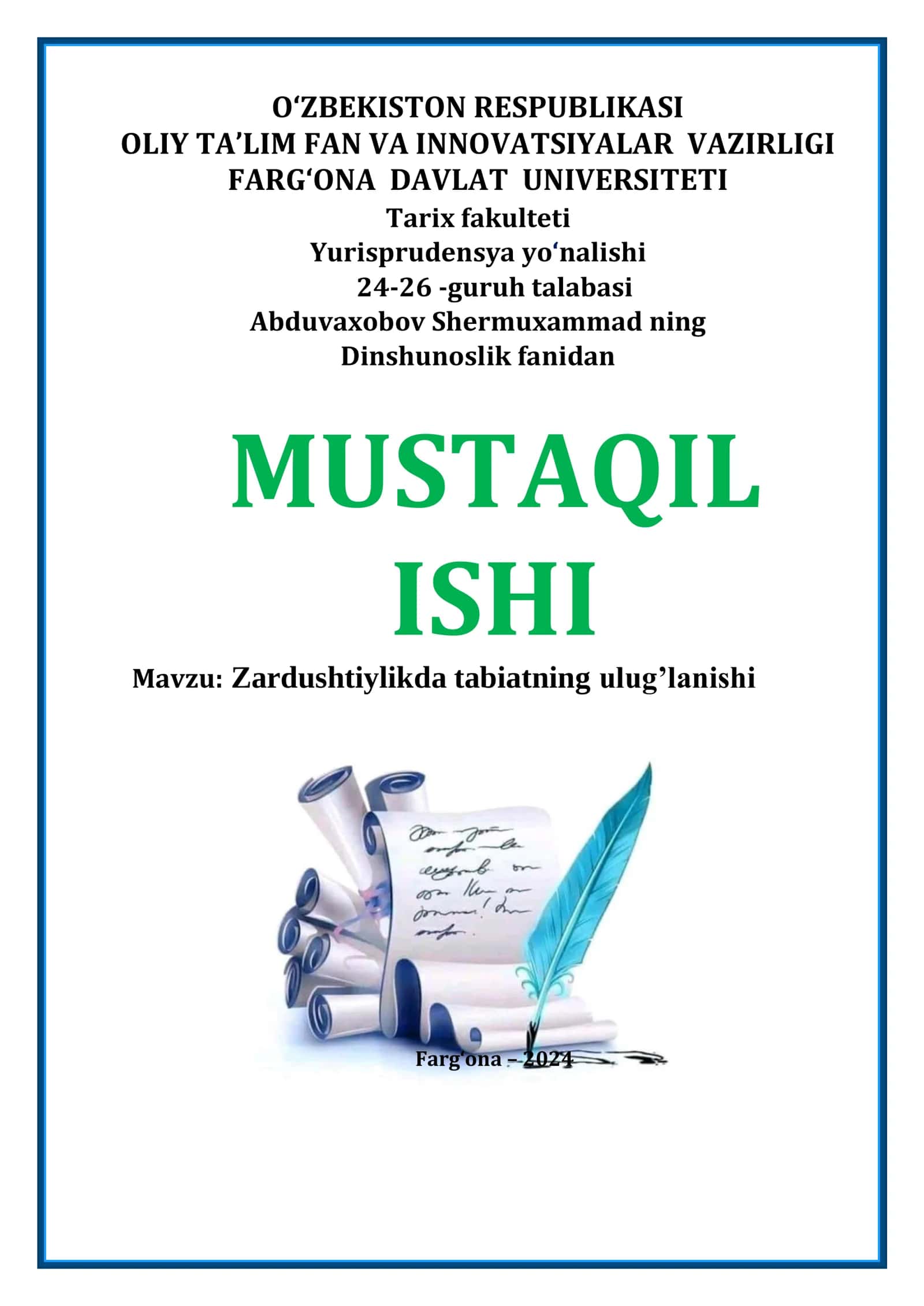 Zardushtiylikda tabiatning ulug’lanishi