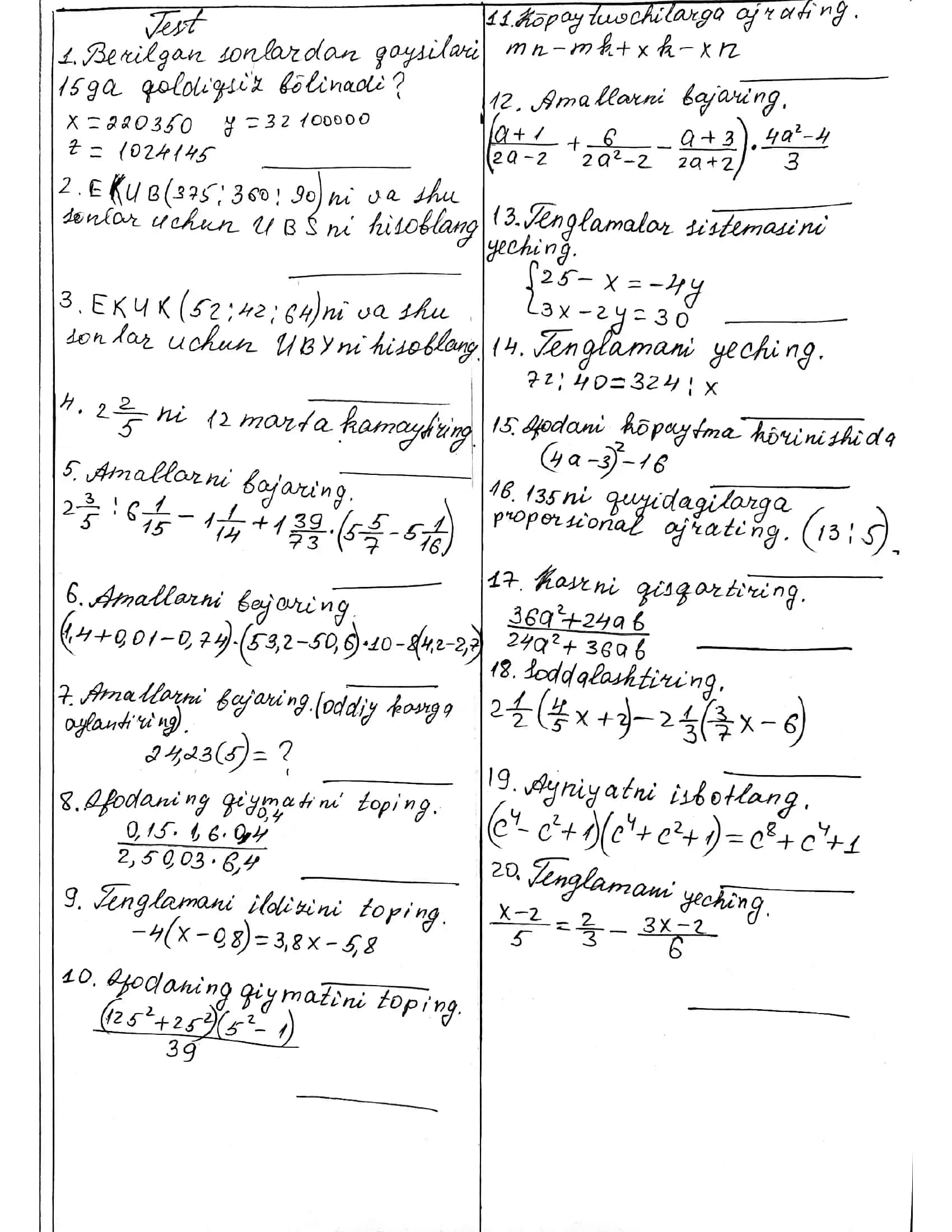 matematika test