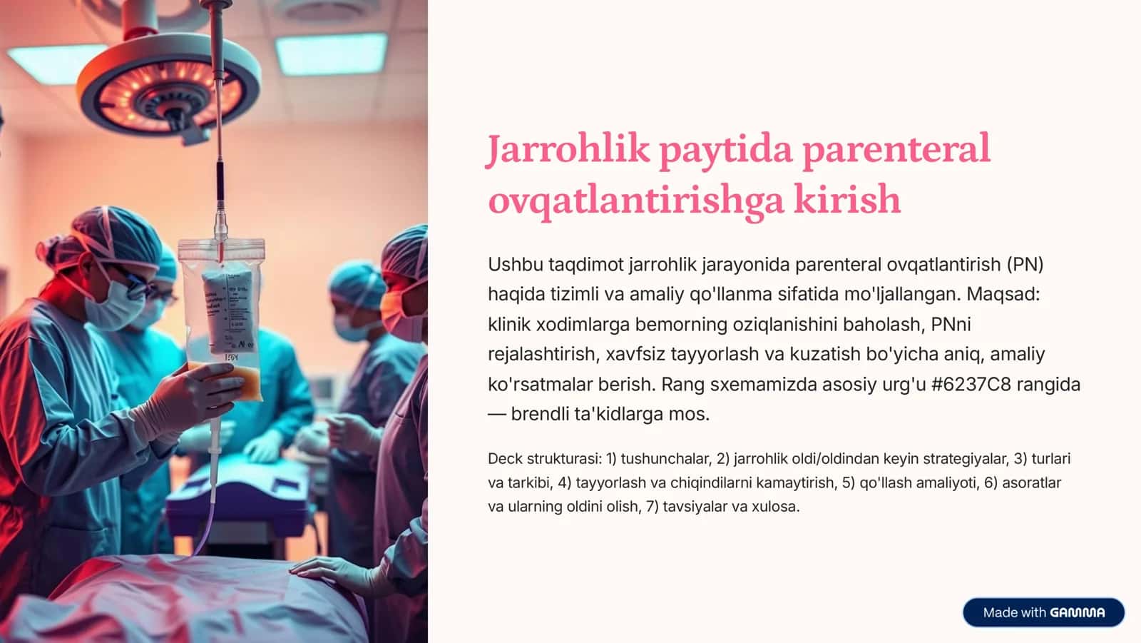 Jarrohlik paytida parenteral ovqatlantirishga kirish