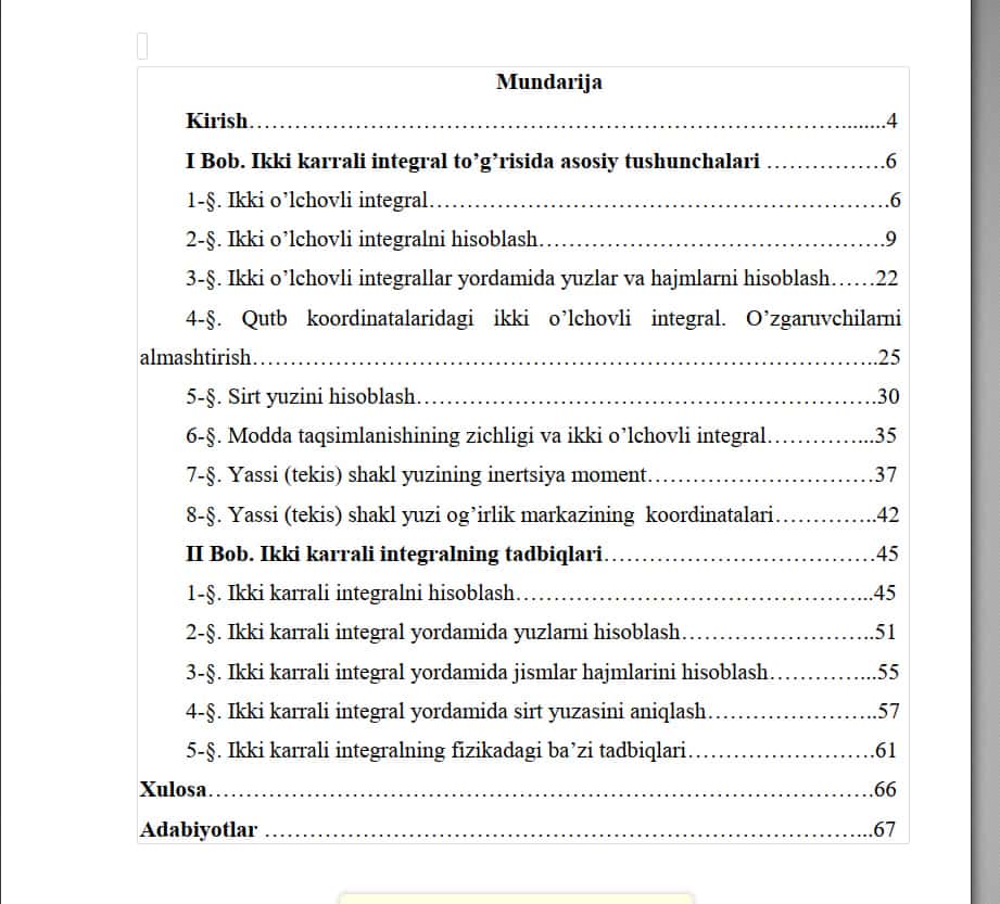 IKKI KARRALI INTEGRALLAR VA ULARNING TADBIQLARI