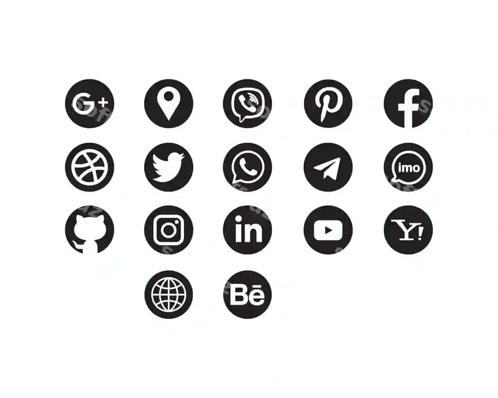 Barcha ijtimoiy tarmoqlar qora-oq ikonkalar to'plami | All social media black white icons set