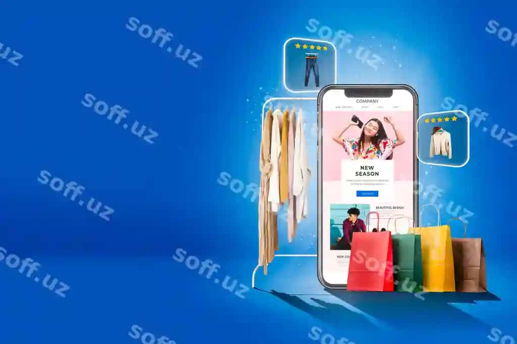 Smartfon bilan amalga oshirilgan raqamli onlayn xarid va buyurtma berish tuzilishi. | Composition with smartphone used digital shopping online ordering