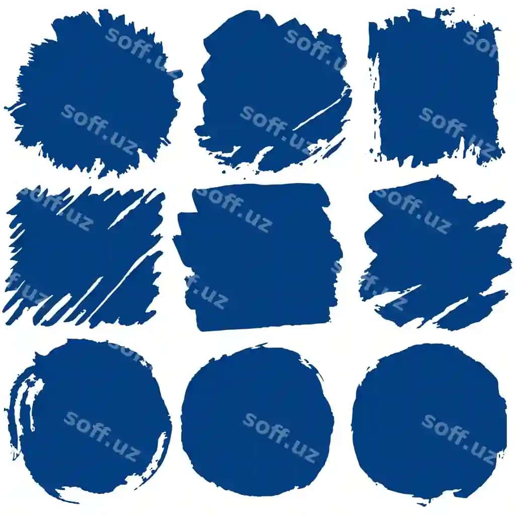 Siyohli pinsa chizig'i o'rnatilgan ko'k boya nuqtalari qo'l bilan yasalgan namo ijodiy absstrakt | Ink brush strokes set blue paint spots hand made blot creative abstract