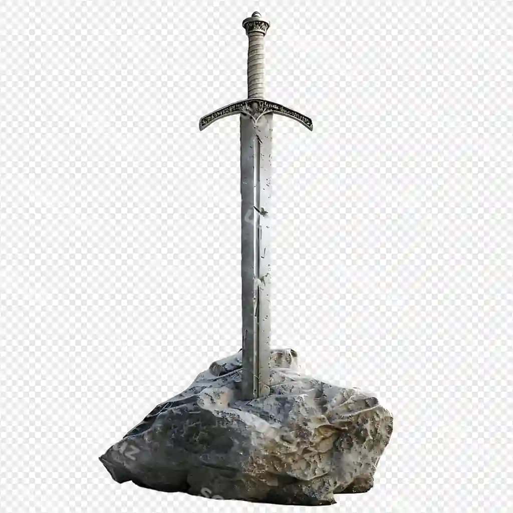 Excalibur meşin to'pcha ajraltirilgan shaffof fonda | Excalibur sword stone isolated transparent background