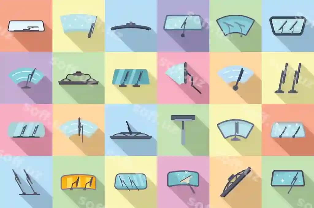 Devor yuvuvchisi ikonkalar komplekti tekis vektor mashina bladi | Windshield wiper icons set flat vector car blade 2