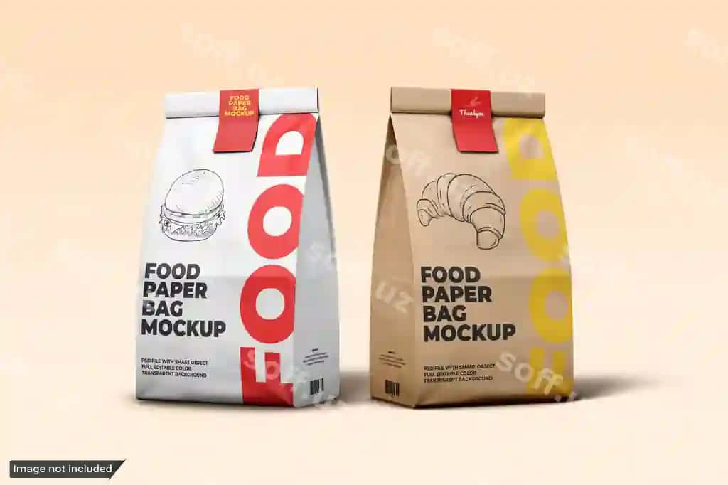 Foyda qog'oz torba uchun tayyorgarlik mockup | Food paper bag packaging mockup