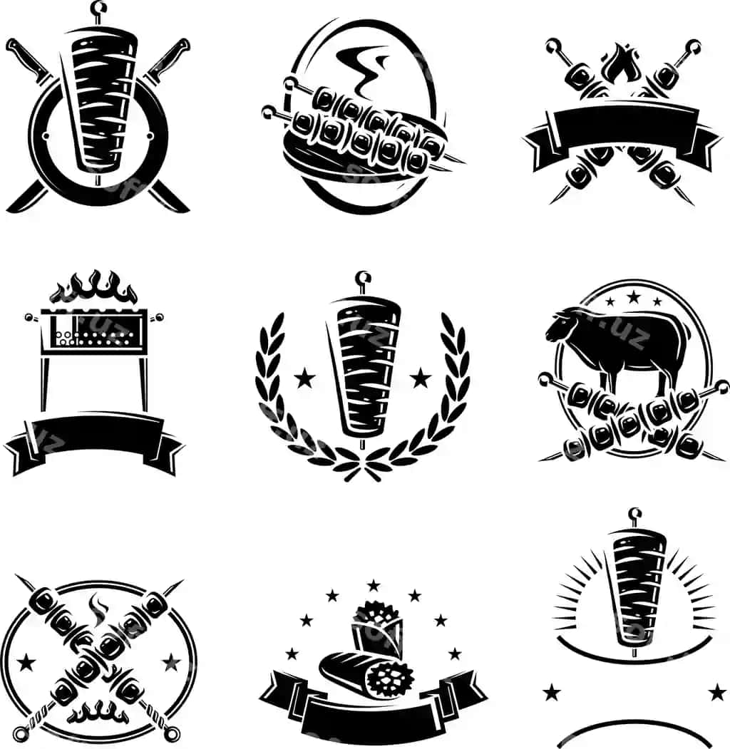 Kebab etiketlar elementlar to'plami jamlanma ikonasi kebab vektori | Kebab labels elements set collection icon kebabs vector 2