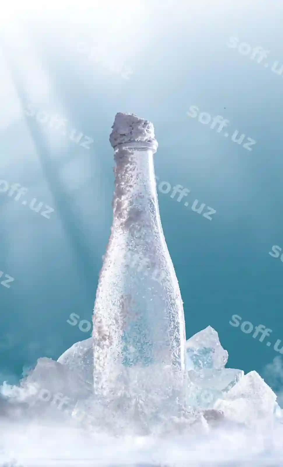 Stakan suv belgisiz qor sovuq shisha yozuv reklama | Glass bottle water without label snow frost bottle inscription advertising