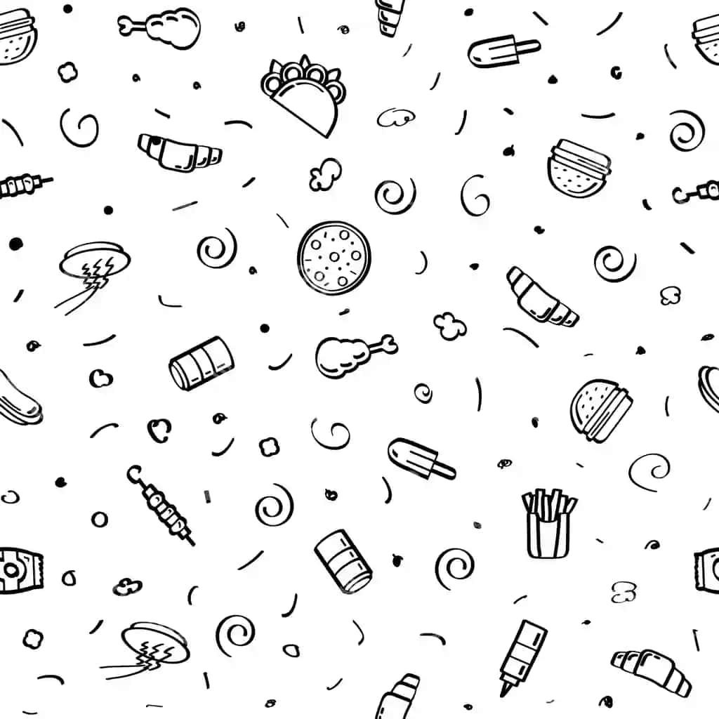 Abstrakt doodl uzilmas naqsh qol bilan chizilgan tekzkor ovqat elementlari vektor | Abstract doodle seamless pattern hand drawn fast food elements vector