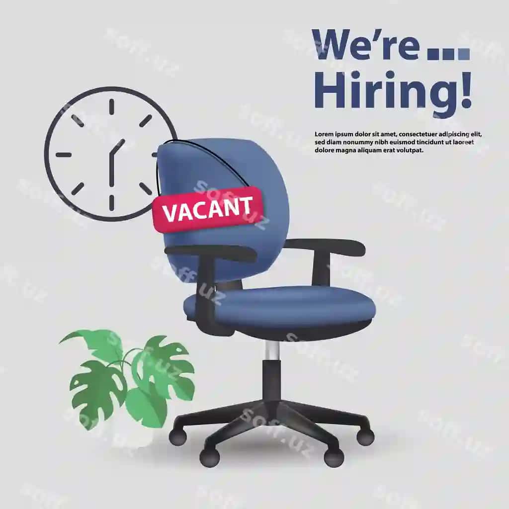 Ishga olinyapmiz degan afisha, unda ishga olinyapmiz degan tabela ham mavjud | Poster that says were hiring with sign that says were hiring 2