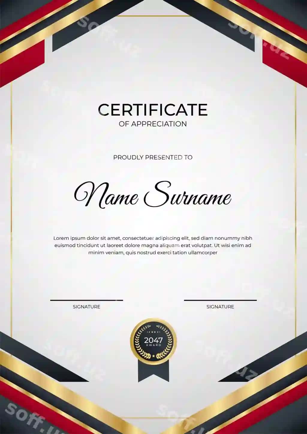 Zamonaviy gradientli qizil qora oltin sertifikat dizayn shabloni | Modern gradient red black gold certificate design template 2